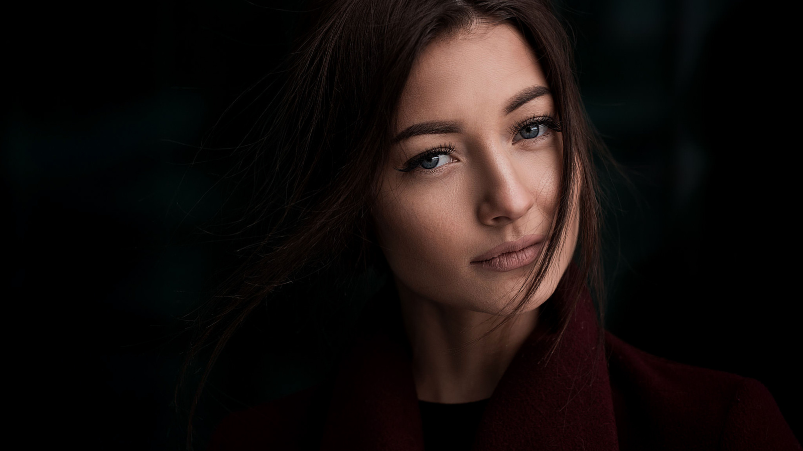 women, face, portrait, gray eyes, scarf, andrey vechkenzin, alena korosteleva