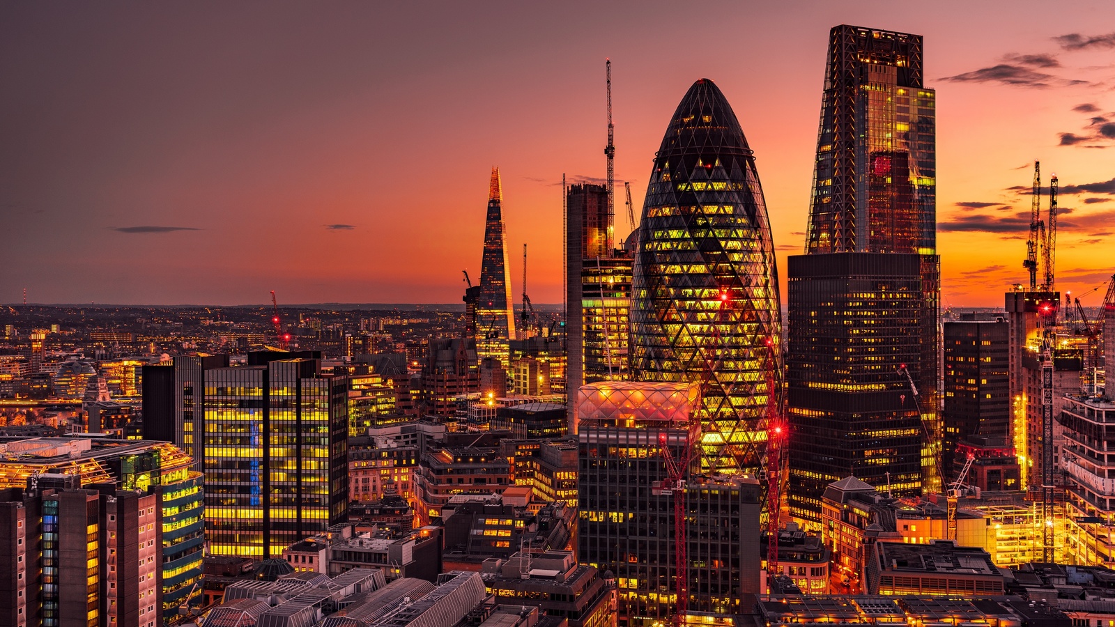 london, sunset, skyline, scenic, modern architecture