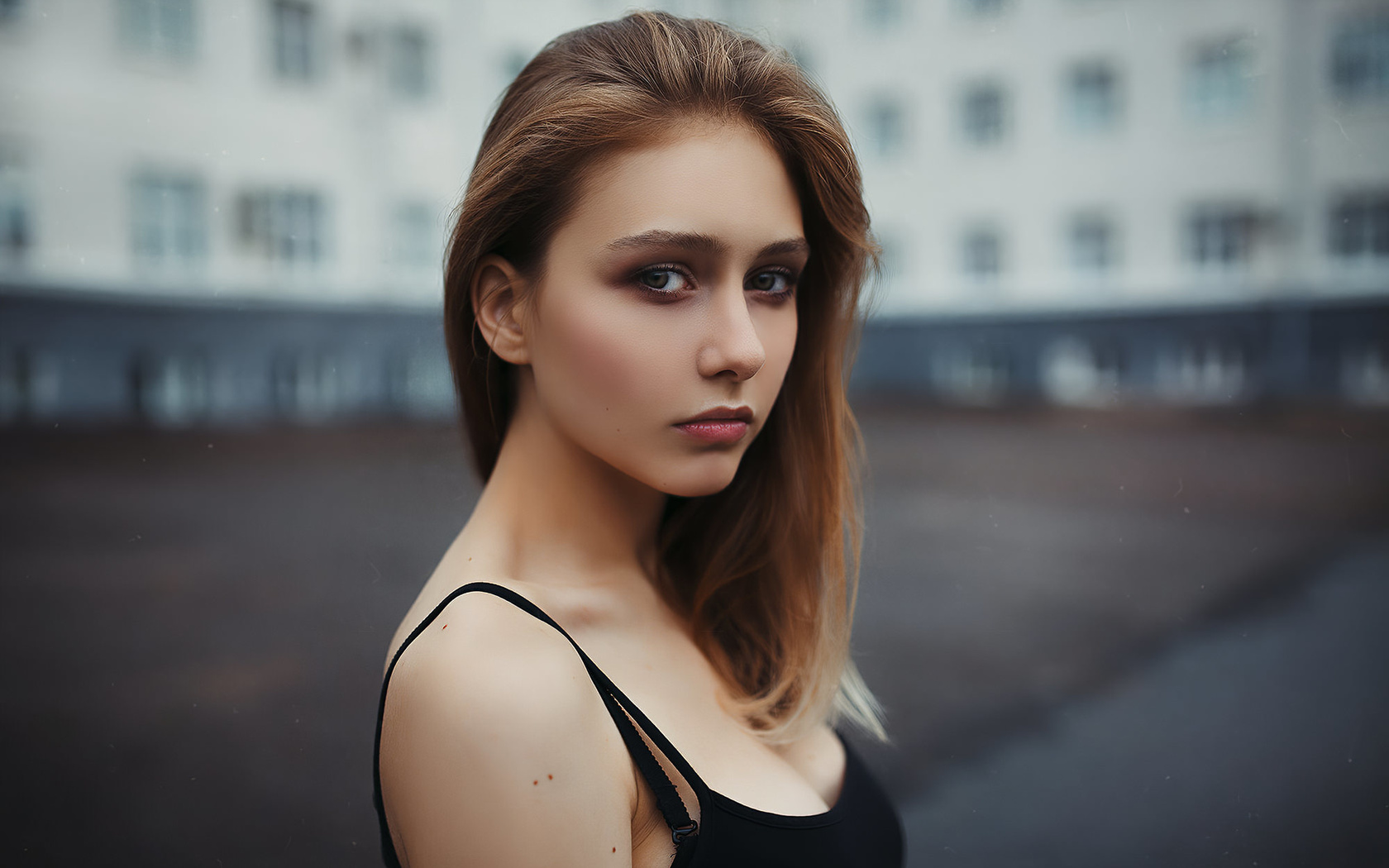 women, portrait, depth of field, building, women outdoors, kirill averyanov, anastasia,  