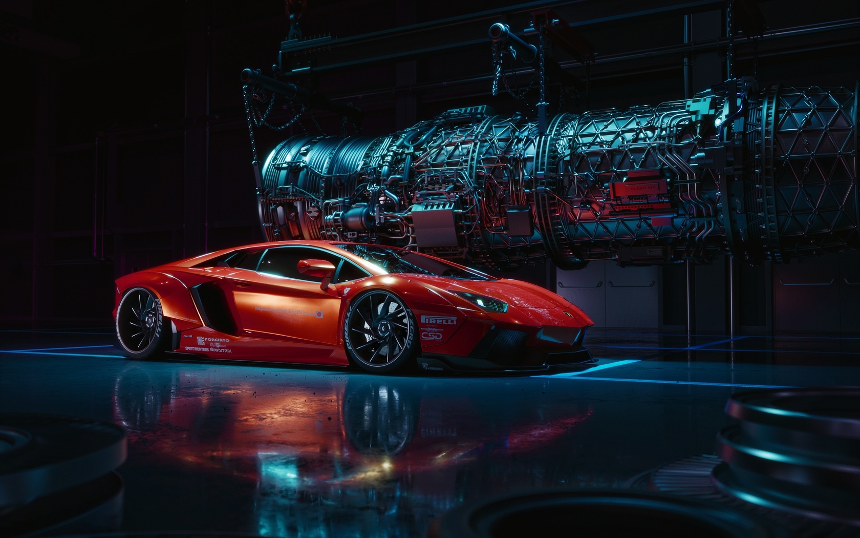 lamborghini, aventador, digital art, red, side view, supercars