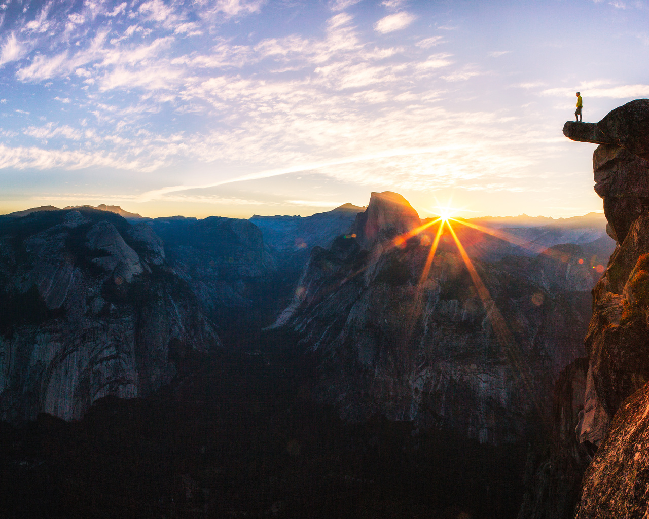 standing at glacier, point sunrise in, yosemite, national park