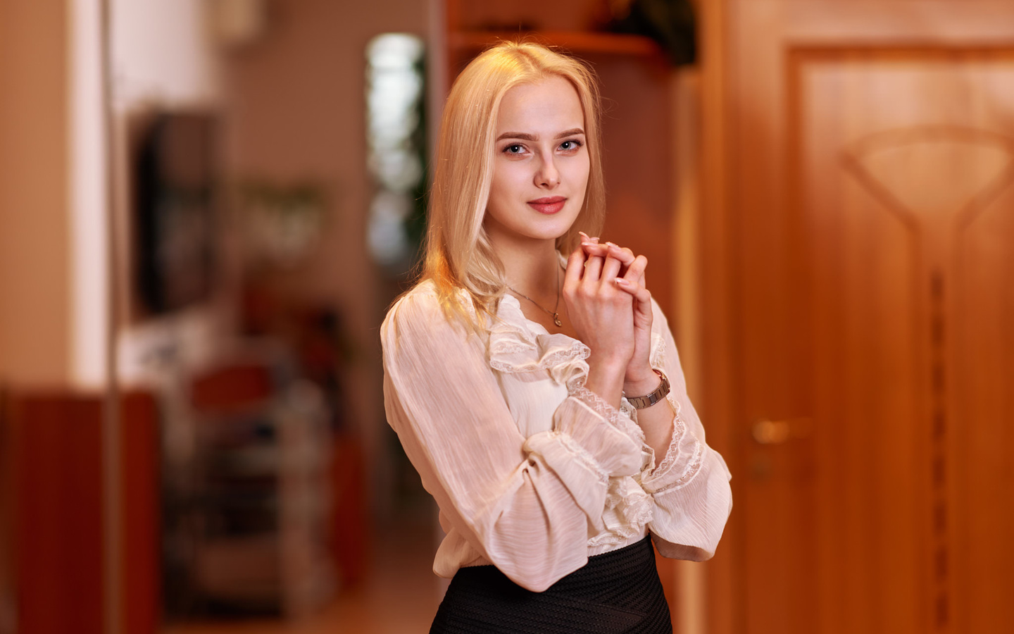 women, portrait, smiling, blonde, necklace, watch, andrey filonenko,andrej filonenko