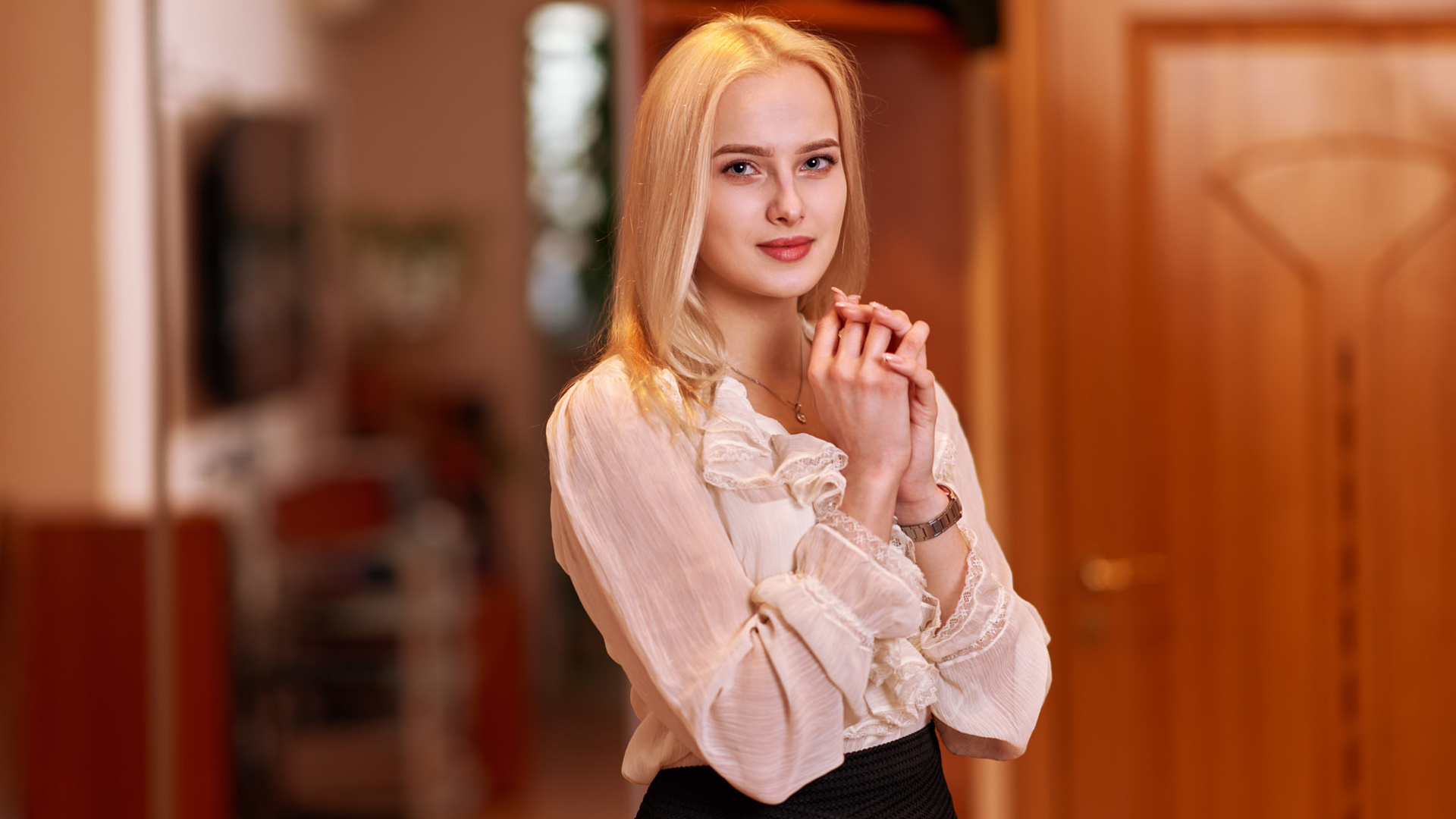 women, portrait, smiling, blonde, necklace, watch, andrey filonenko,andrej filonenko