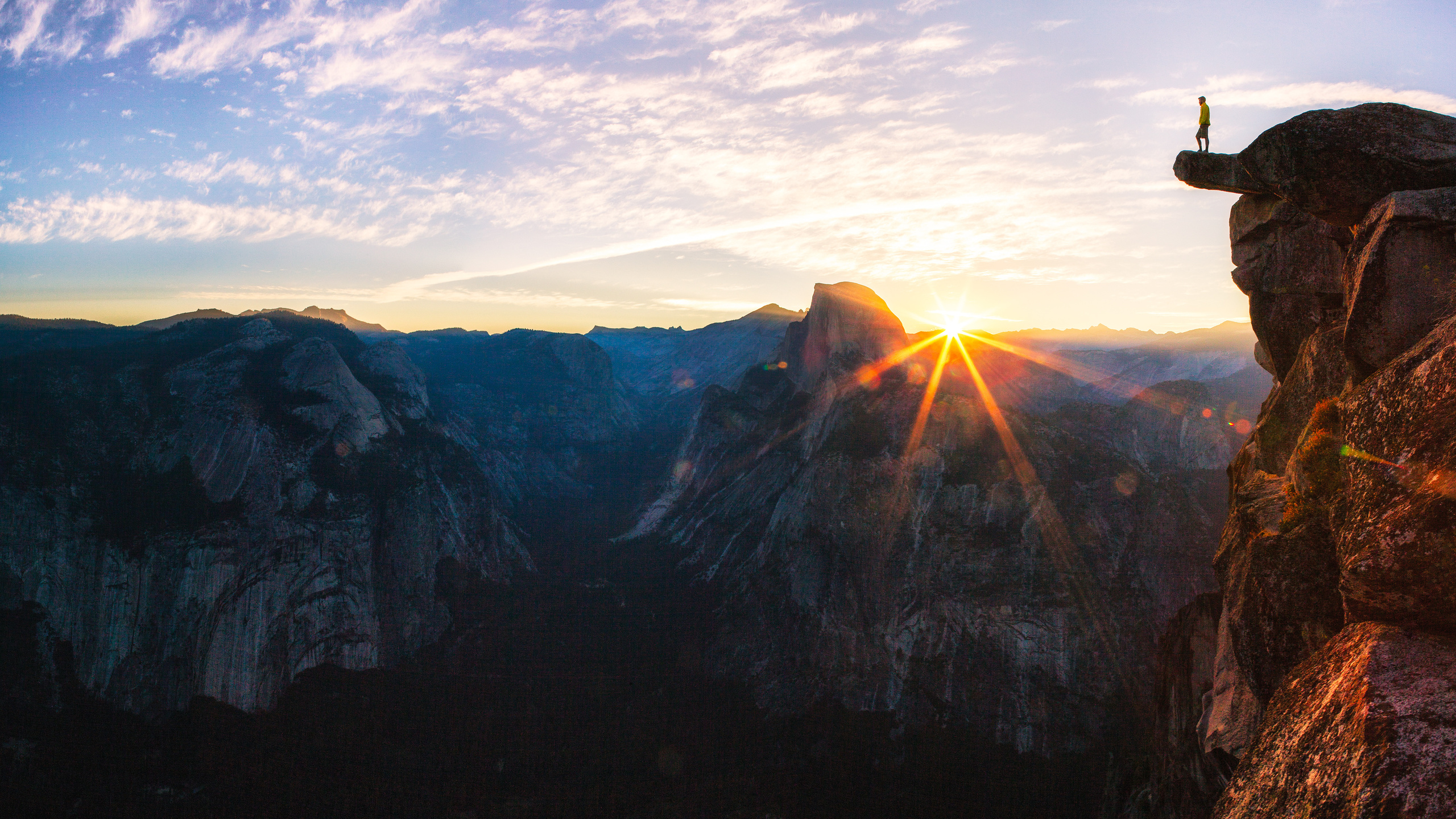 standing at glacier, point sunrise in, yosemite, national park