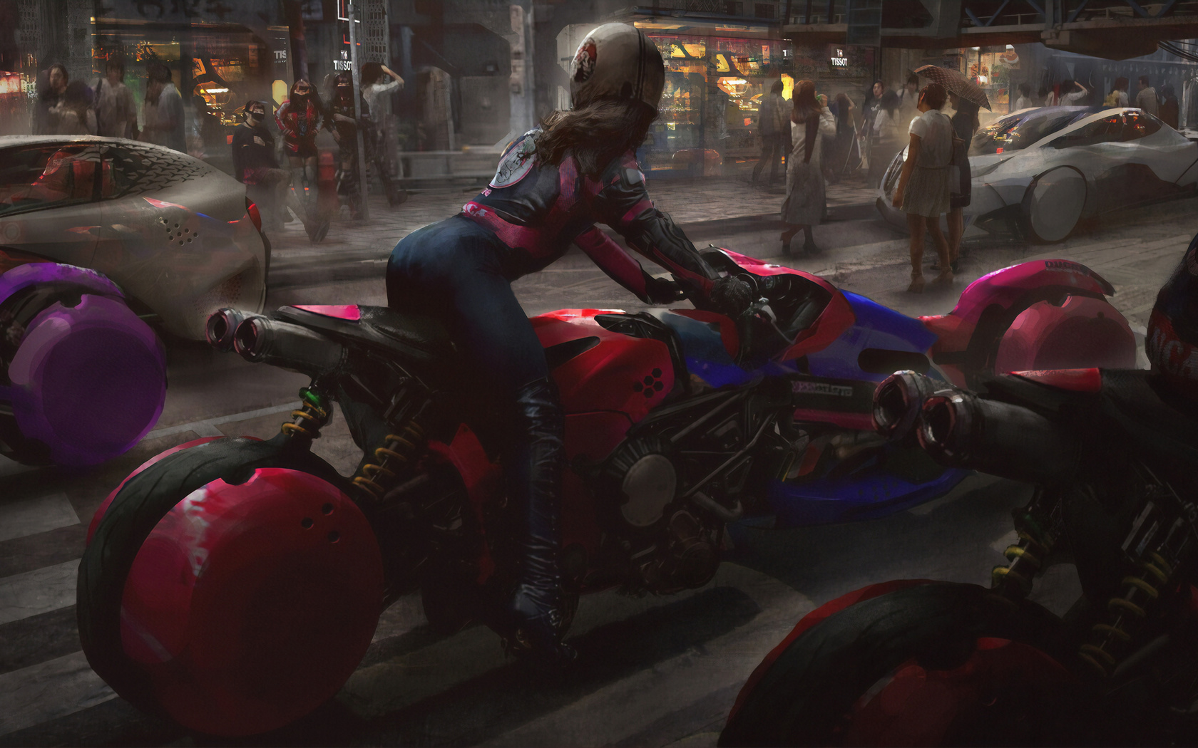 cyberpunk, biker, girl, overwatch, d.va