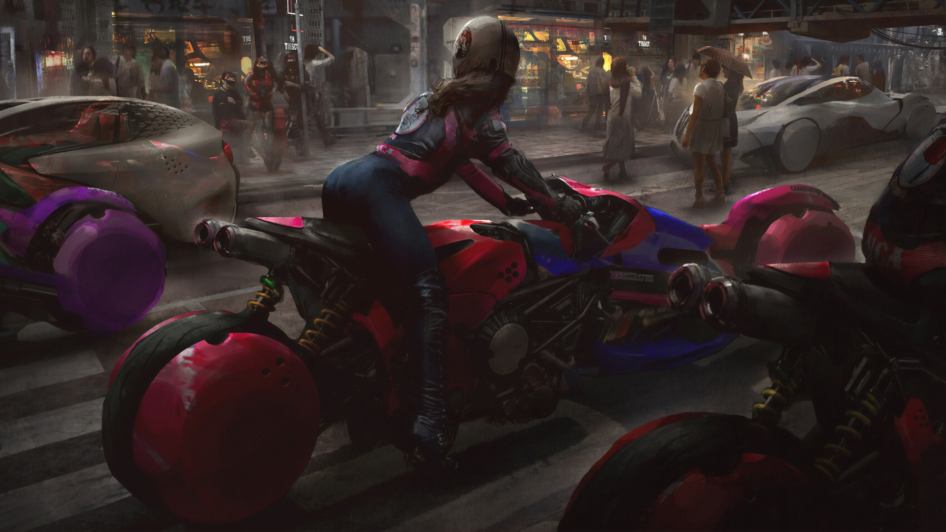 cyberpunk, biker, girl, overwatch, d.va