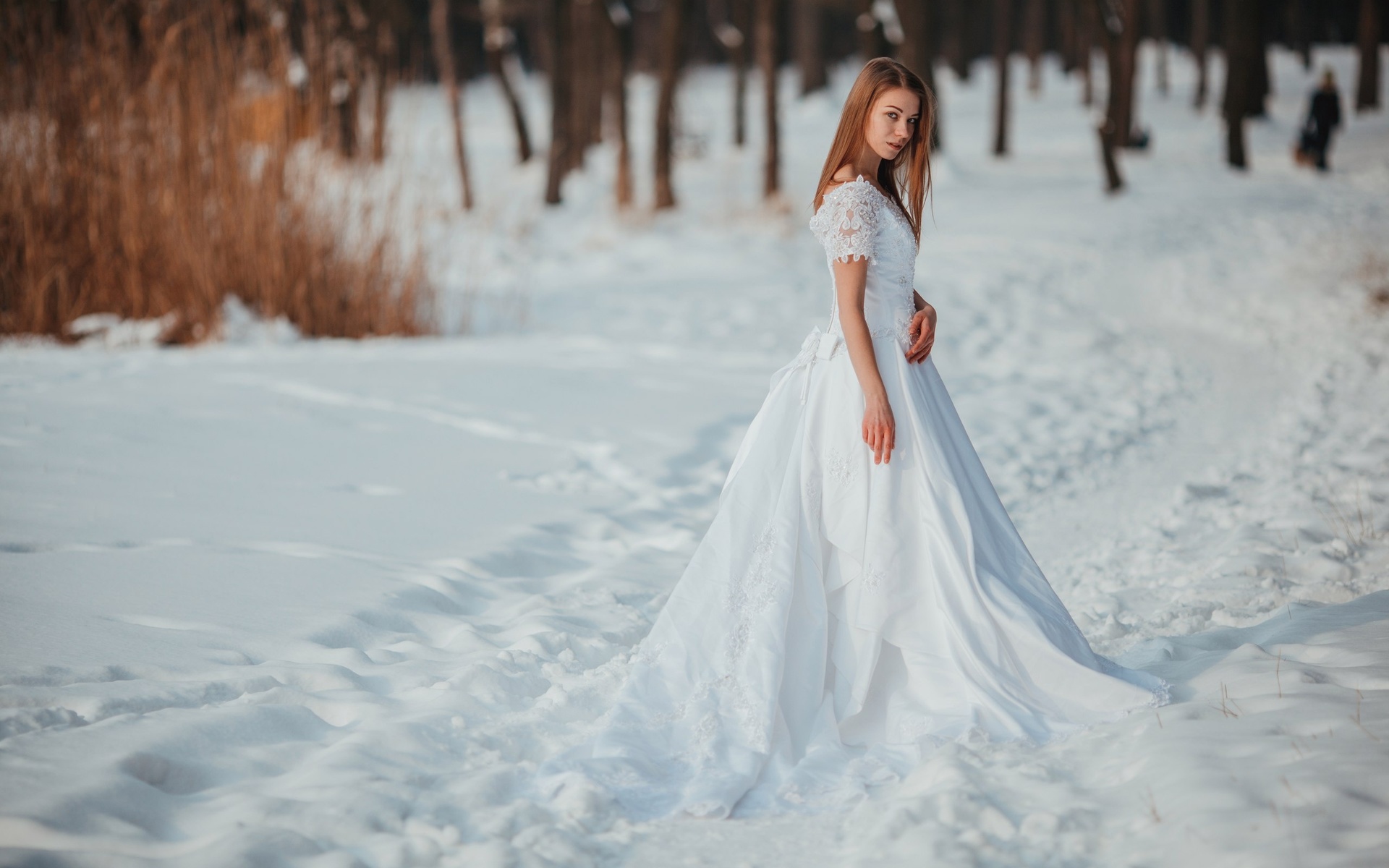 ,  , ,  , , , , , , , snow, white dress, winter, anna tikhonova, girl, frost, look, model, face, hairstyle