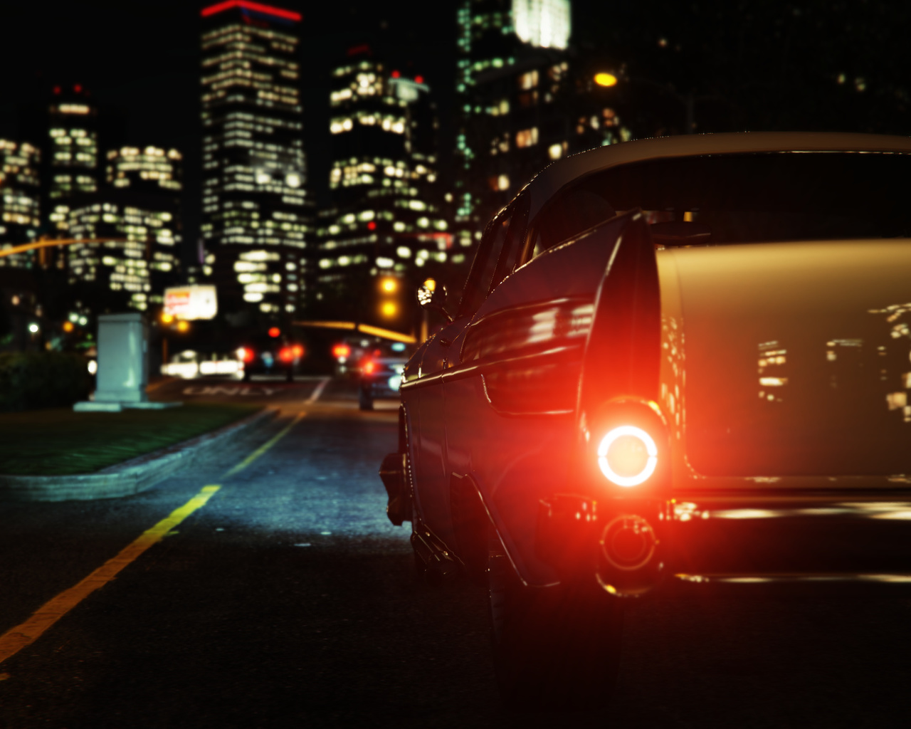 f street, night, car, vehicle, evening, traffic, dusk, light, lighting, darkness