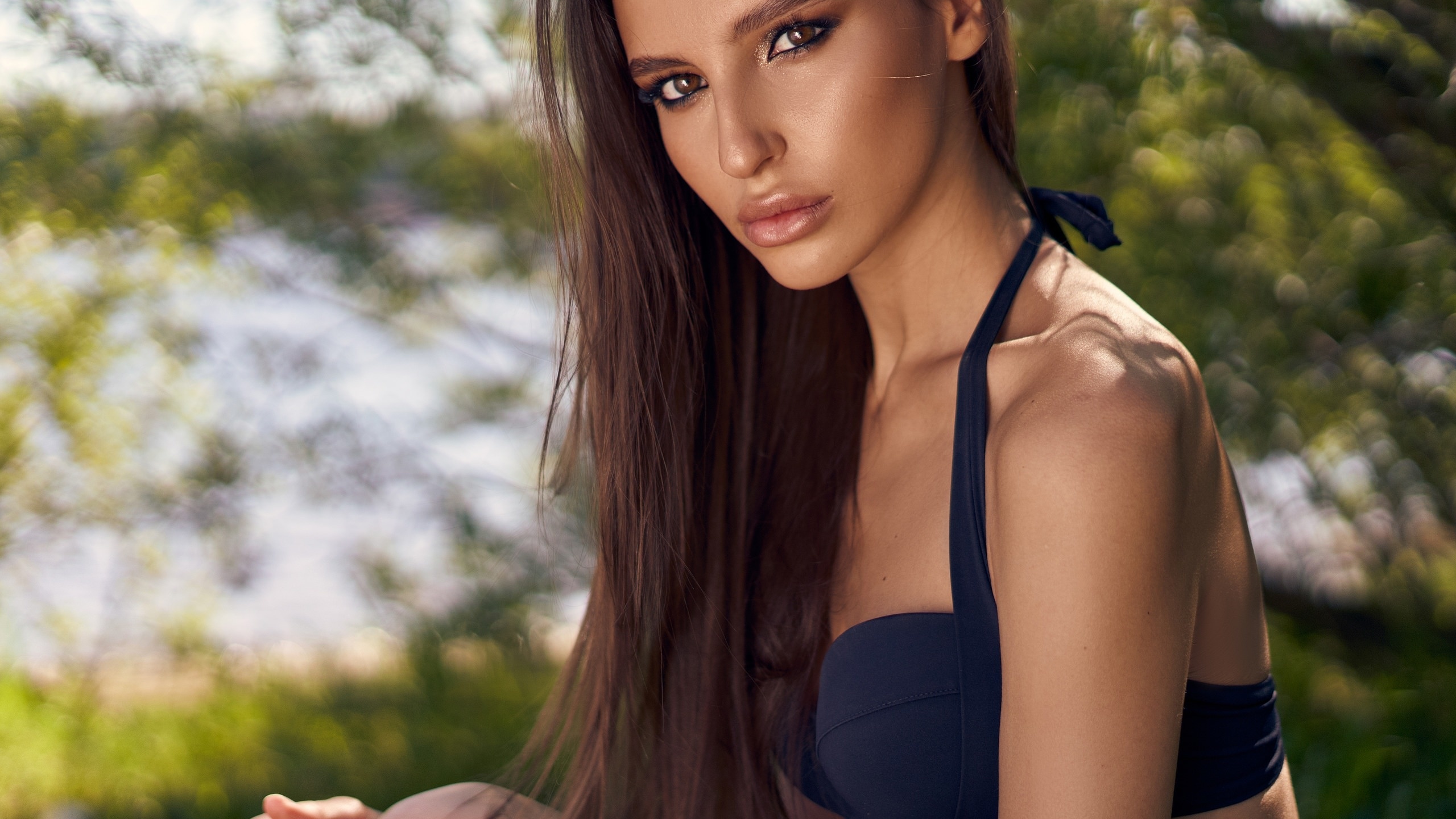 women, evgeny demenev, evgenyi demenev, brunette, long hair, swimwear, women outdoors, juicy lips