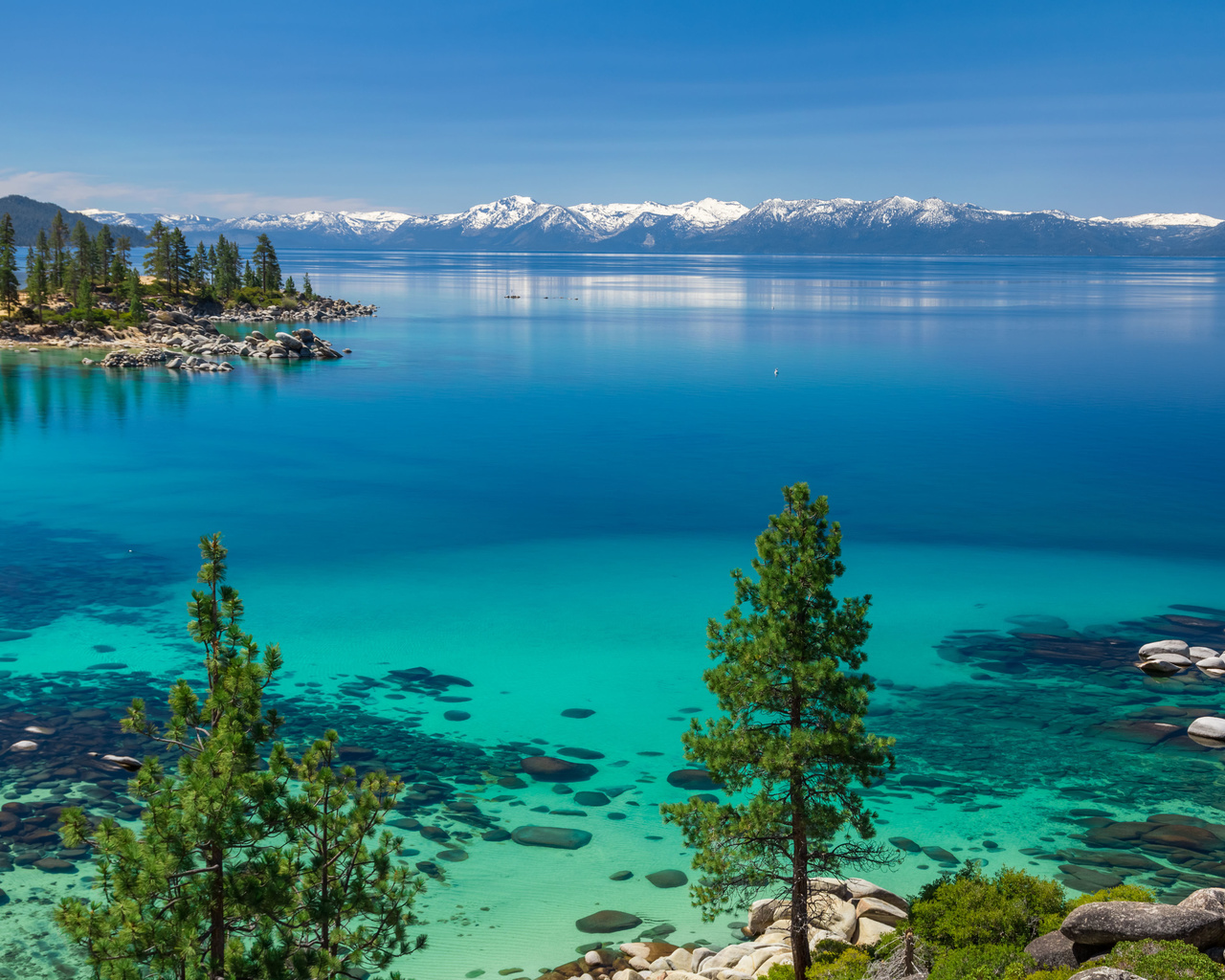 lake tahoe, spring, sunny day, blue lake, sierra nevada