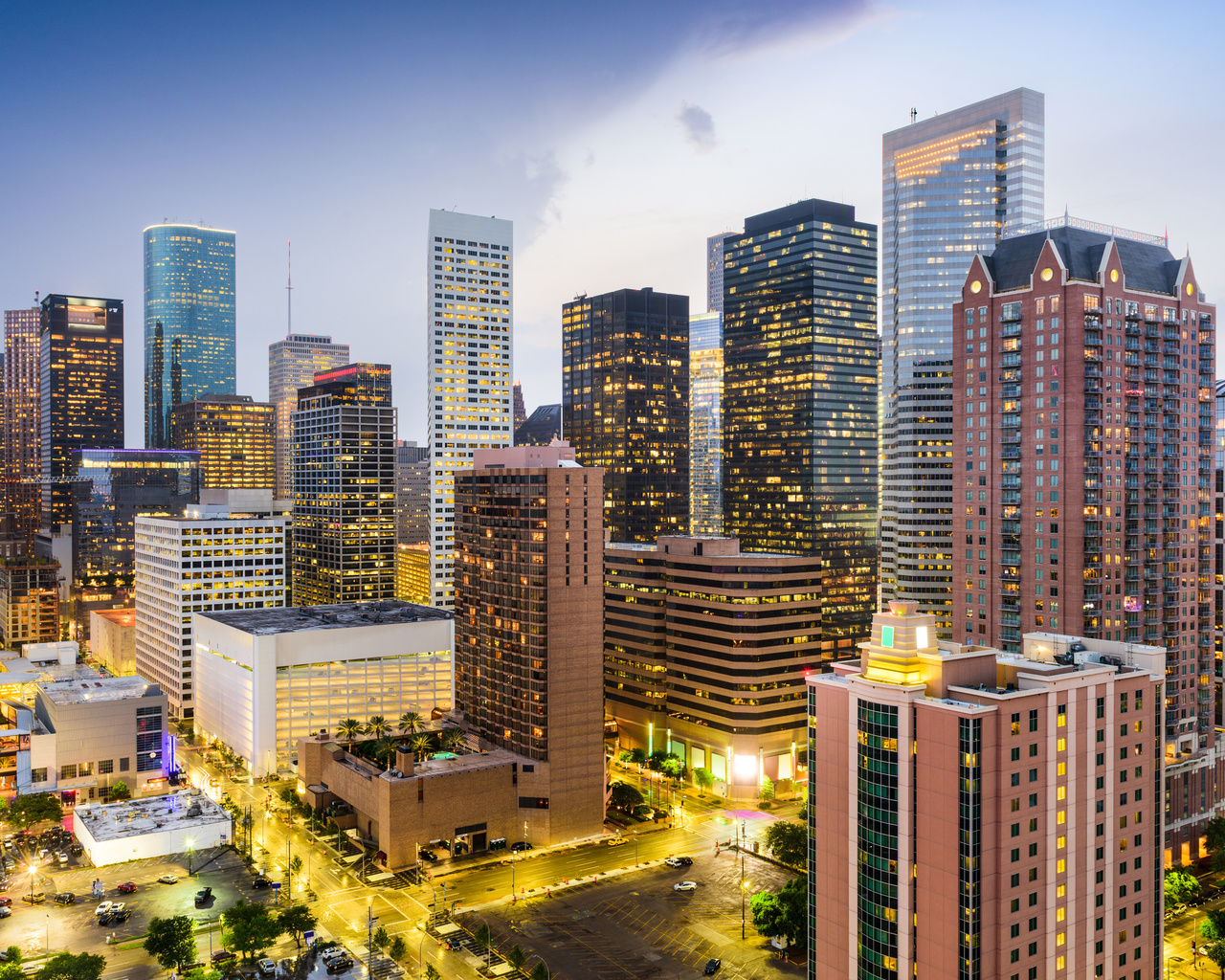 modern buildings, texas, usa, american cities, america, houston at evening, hdr, city, 