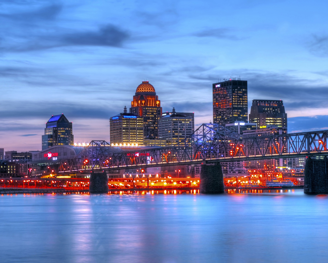 louisville, sunset, modern buildings, bridge, kentucky