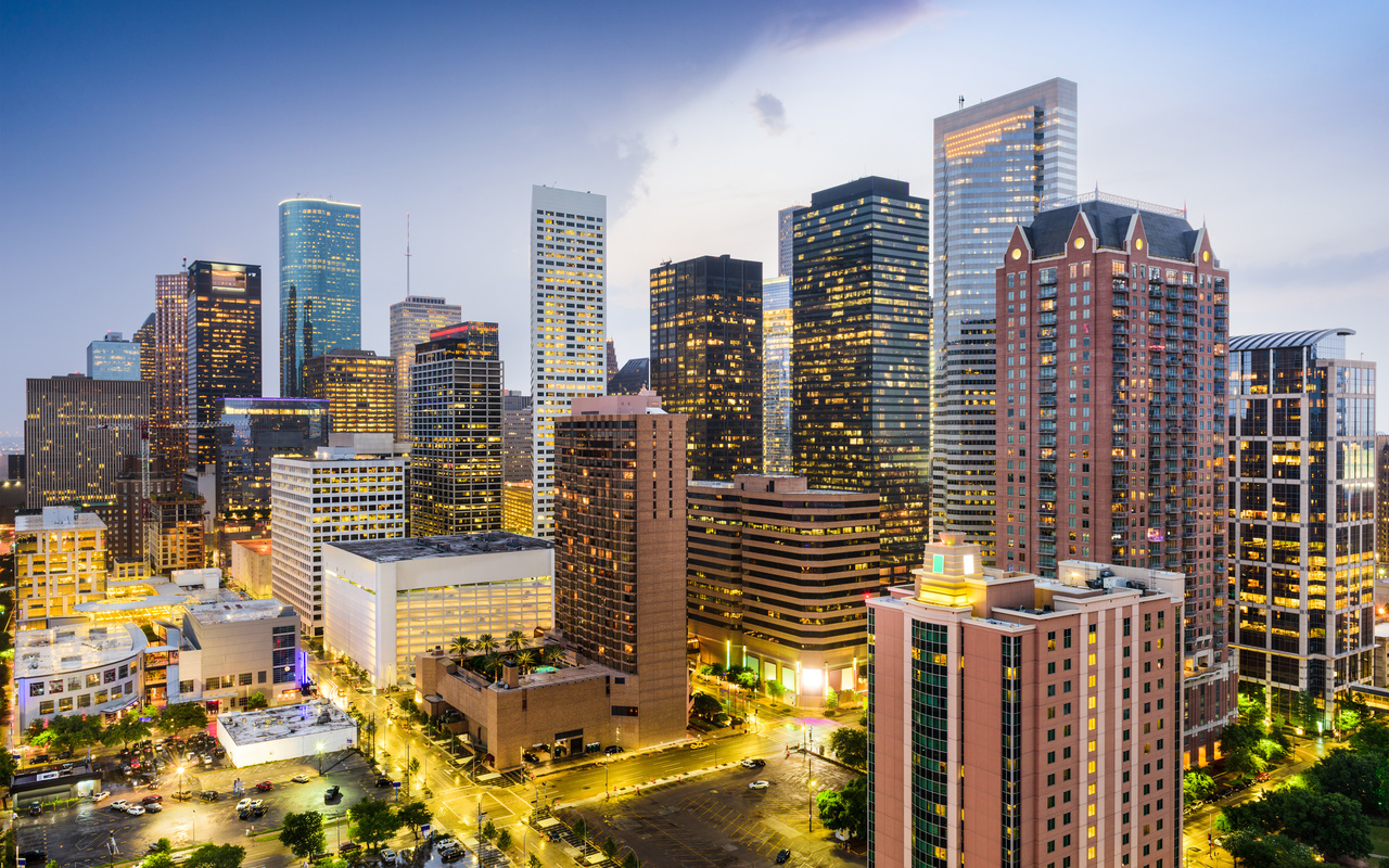modern buildings, texas, usa, american cities, america, houston at evening, hdr, city, 