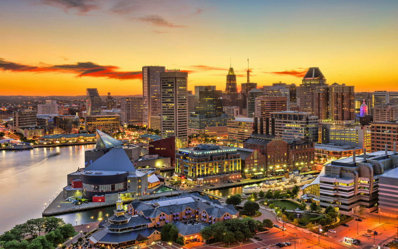 baltimore, sunset, american cities, maryland, hdr, modern buildings