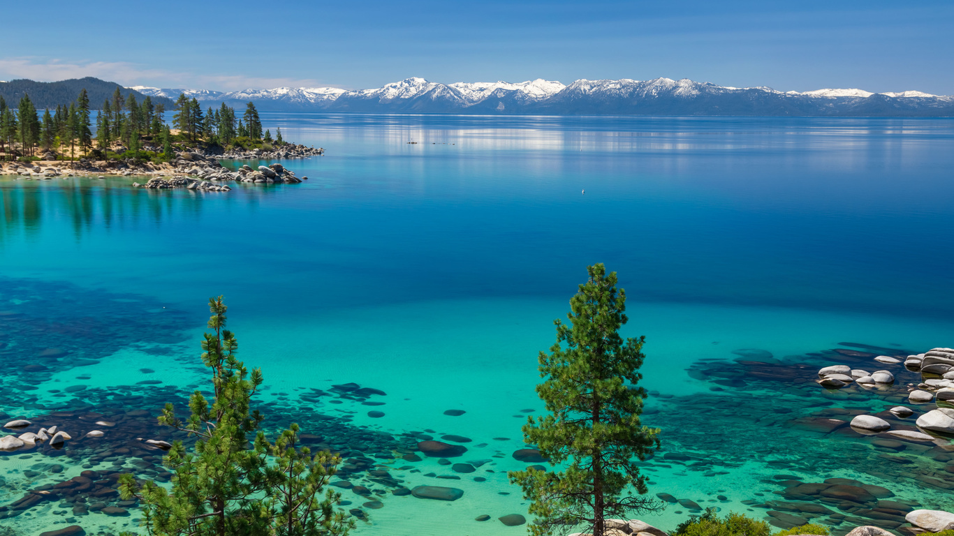 lake tahoe, spring, sunny day, blue lake, sierra nevada