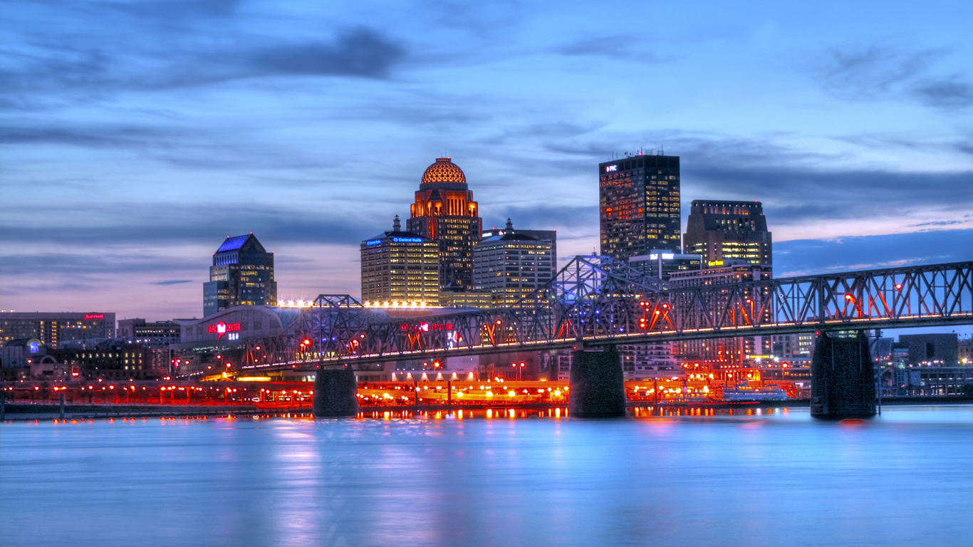 louisville, sunset, modern buildings, bridge, kentucky