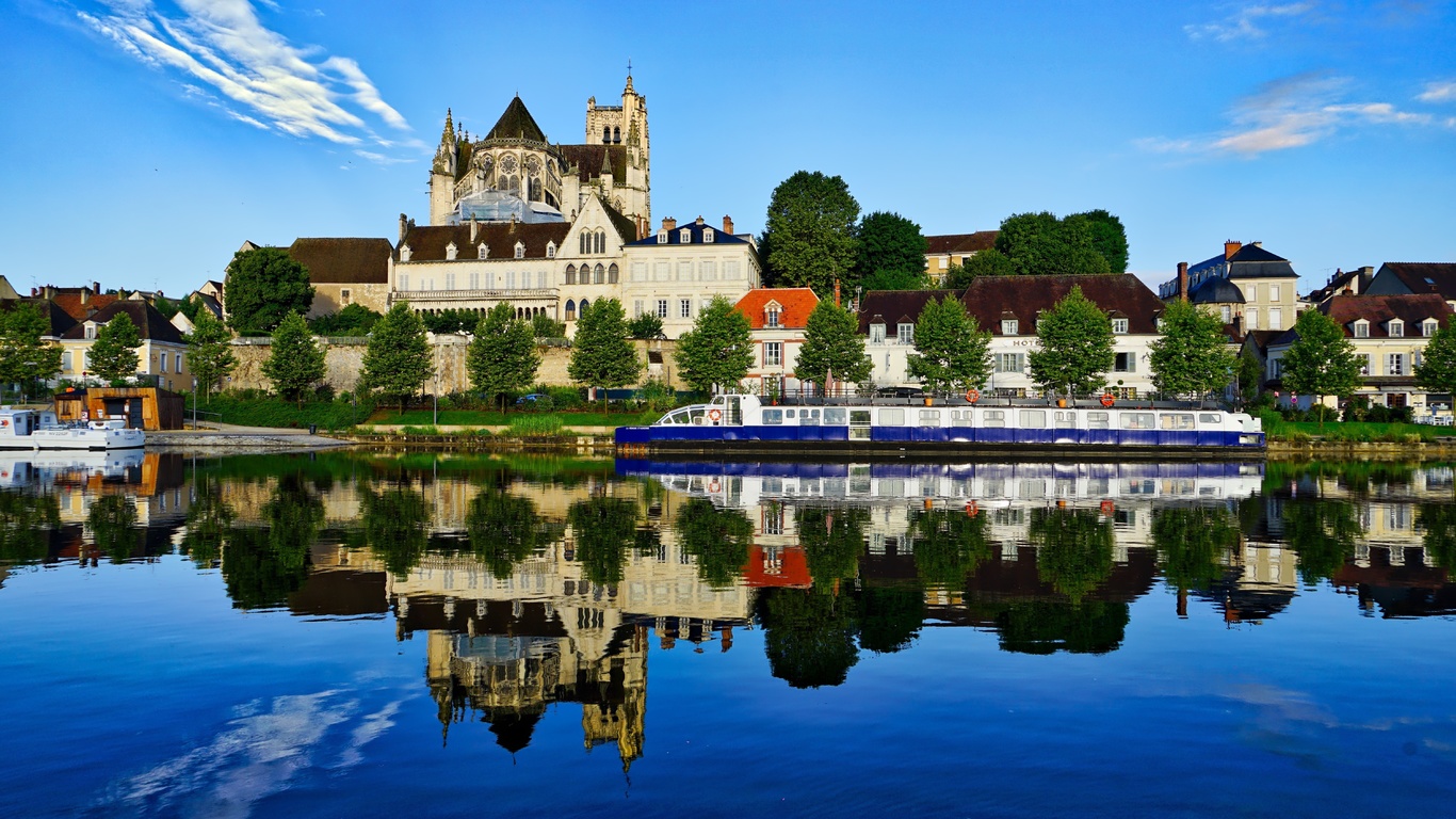 , , , , , , river, reflection, building, france, yonne, auxerre