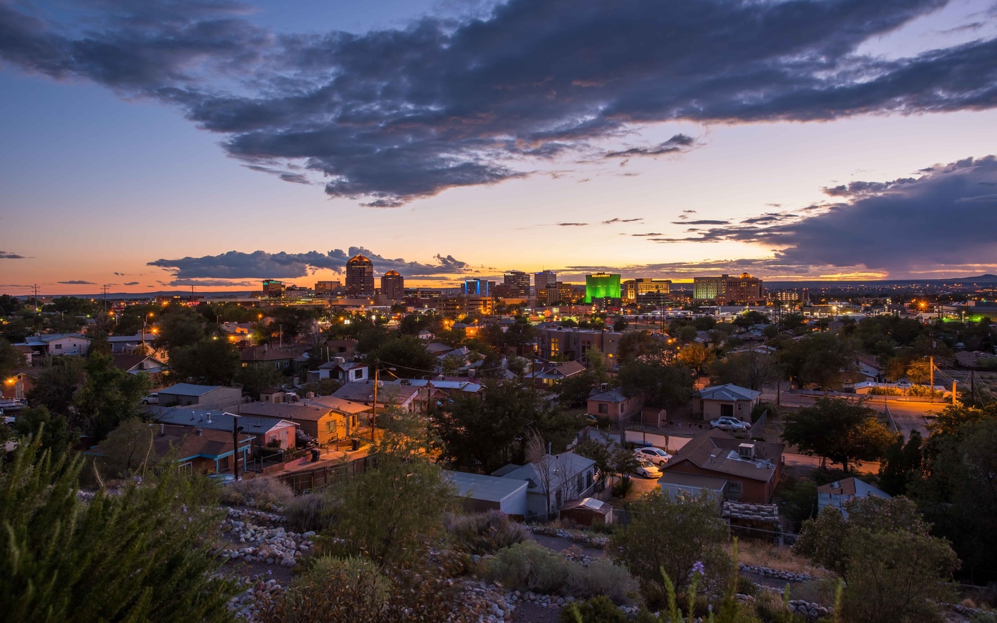 albuquerque, 4k, panorama, sunset, new mexico, usa, american cities, america