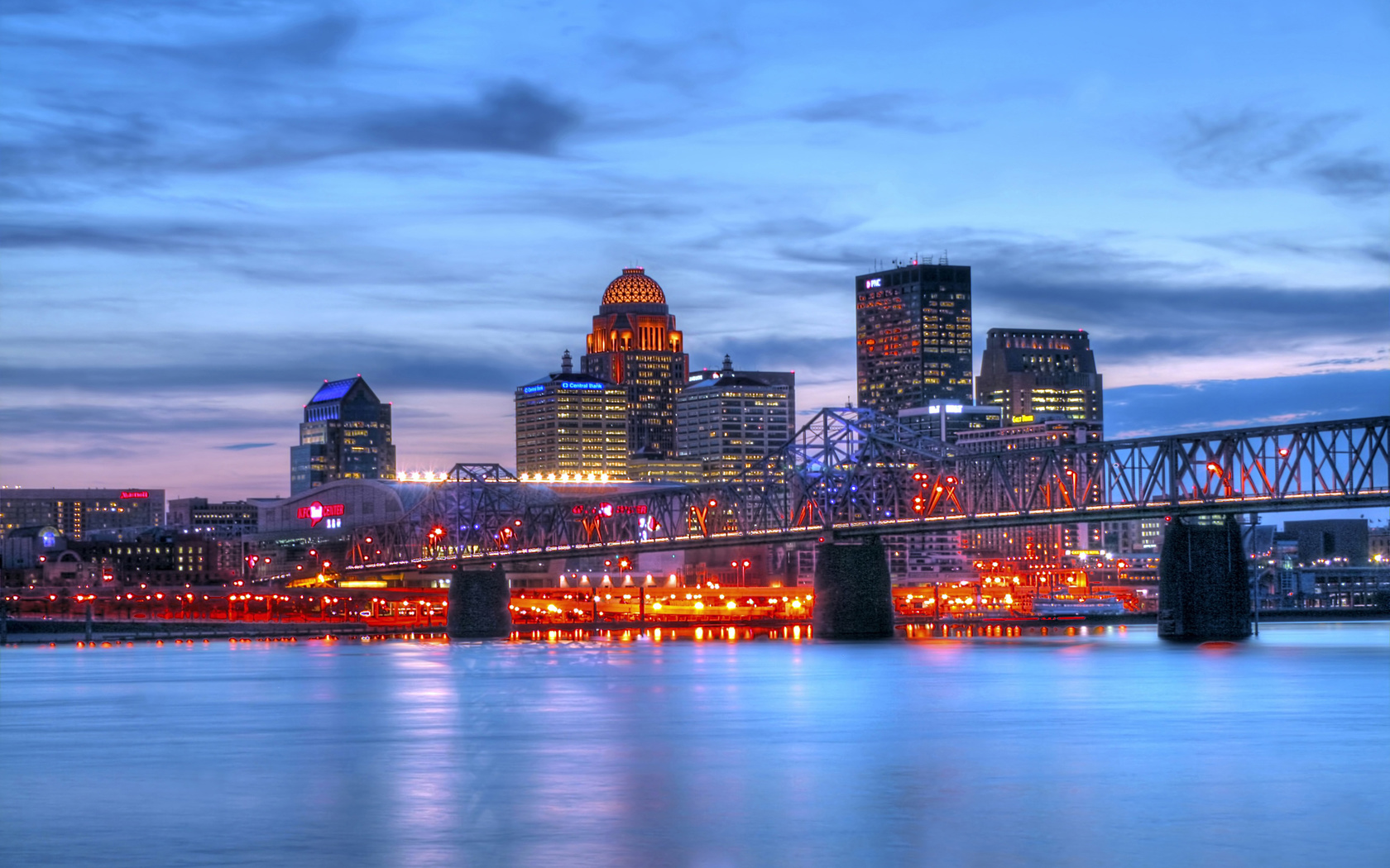 louisville, sunset, modern buildings, bridge, kentucky