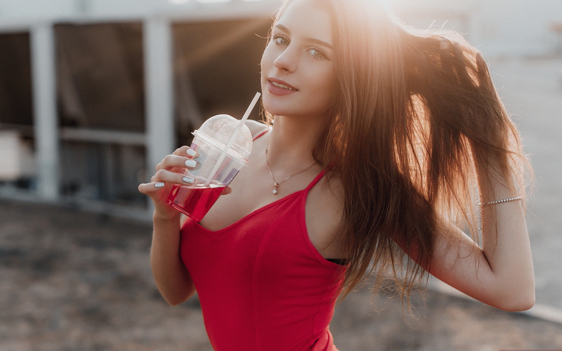 women, andrey popenko, smiling, face, portrait, women outdoors, necklace