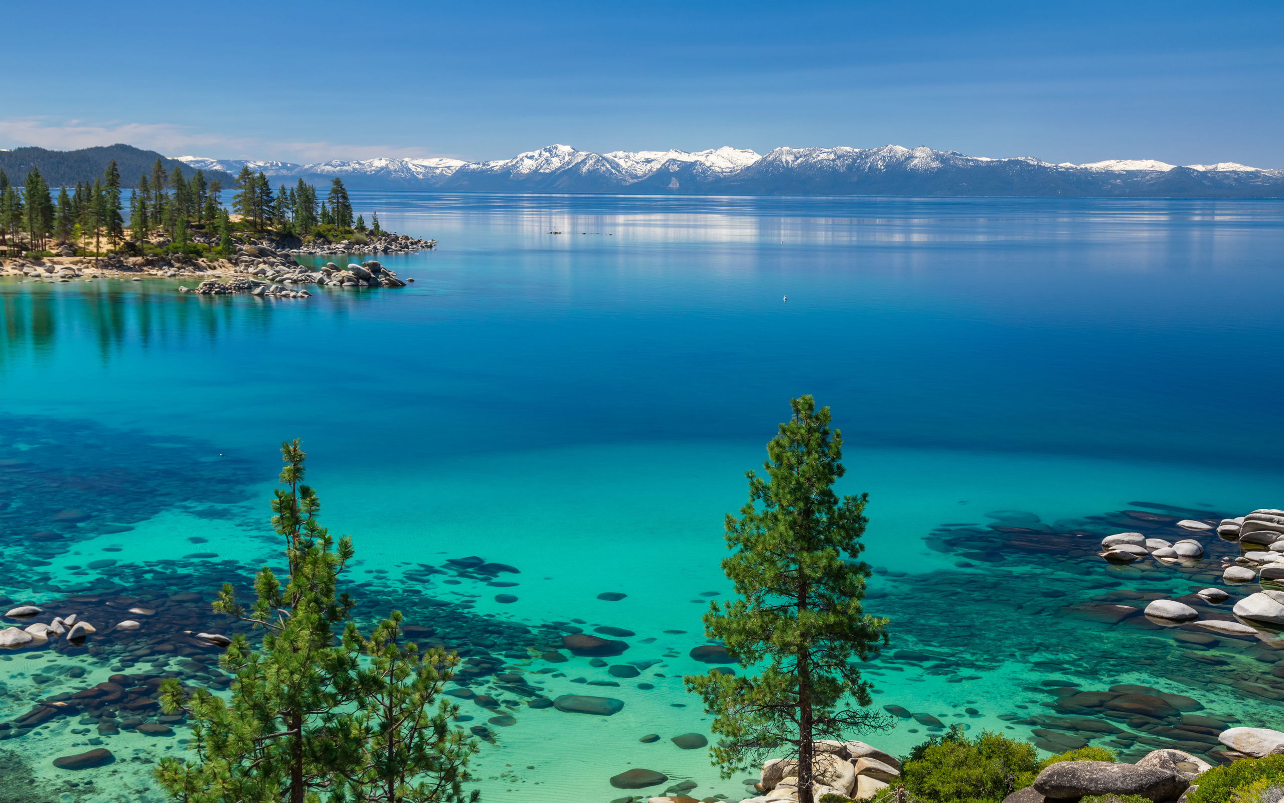 lake tahoe, spring, sunny day, blue lake, sierra nevada