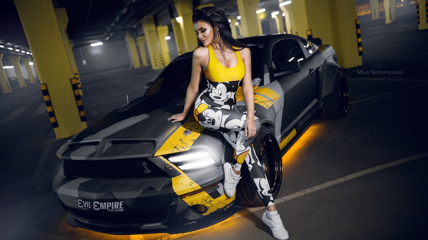 ford mustang, women, ford, girl, parking, sexy, tuning