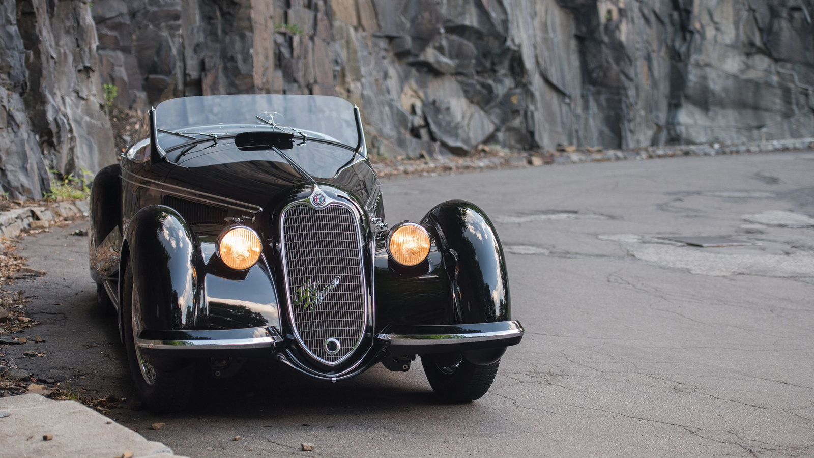 alfa romeo, 8c, 1937, black, convertible, retro
