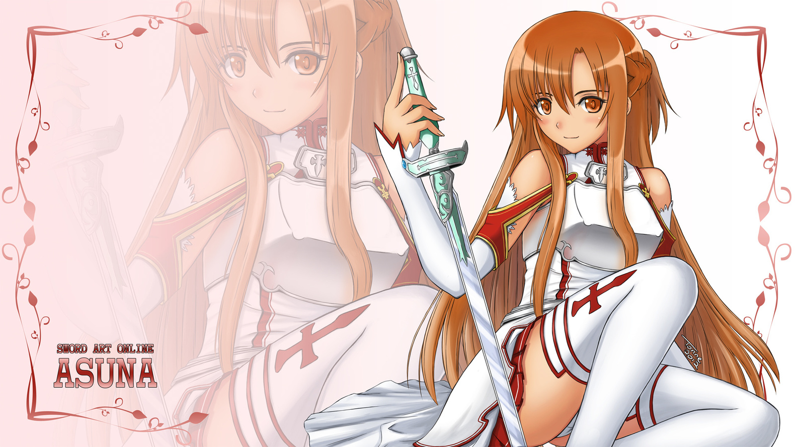аниме, девушка, рыжая, меч, чулки, sword art online, sao, asuna