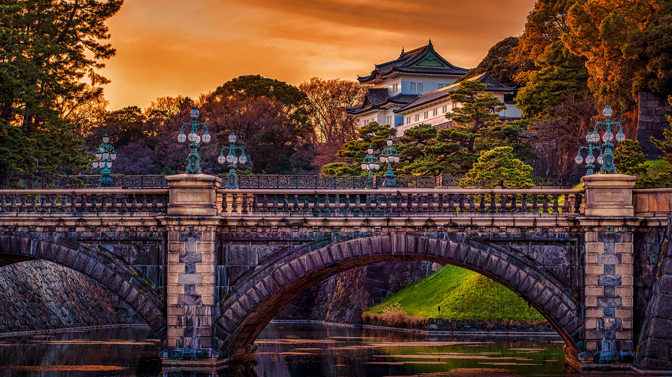edo castle, 4k, tokyo imperial palace, autumn, japanese palaces, beautiful nature, tokyo, japan, asia
