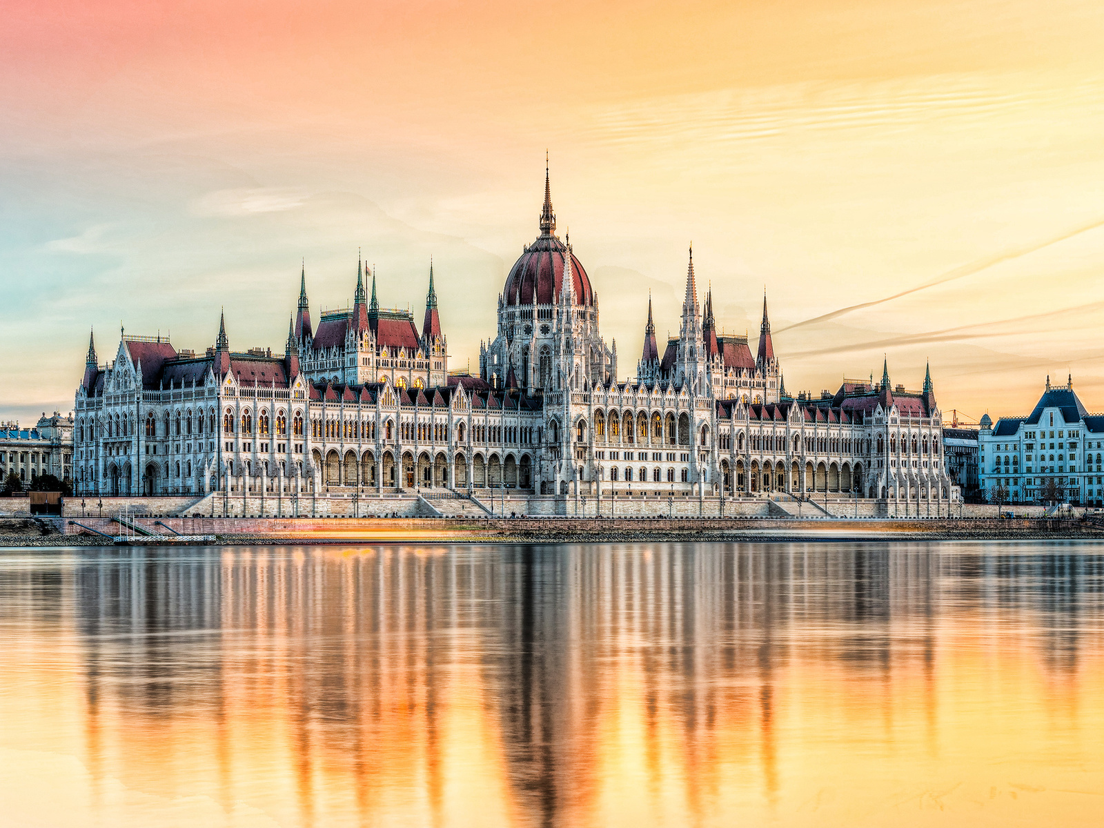 budapest, hungarian parliament building, evening, sunset, danube river, hungary, budapest landmark, parliament