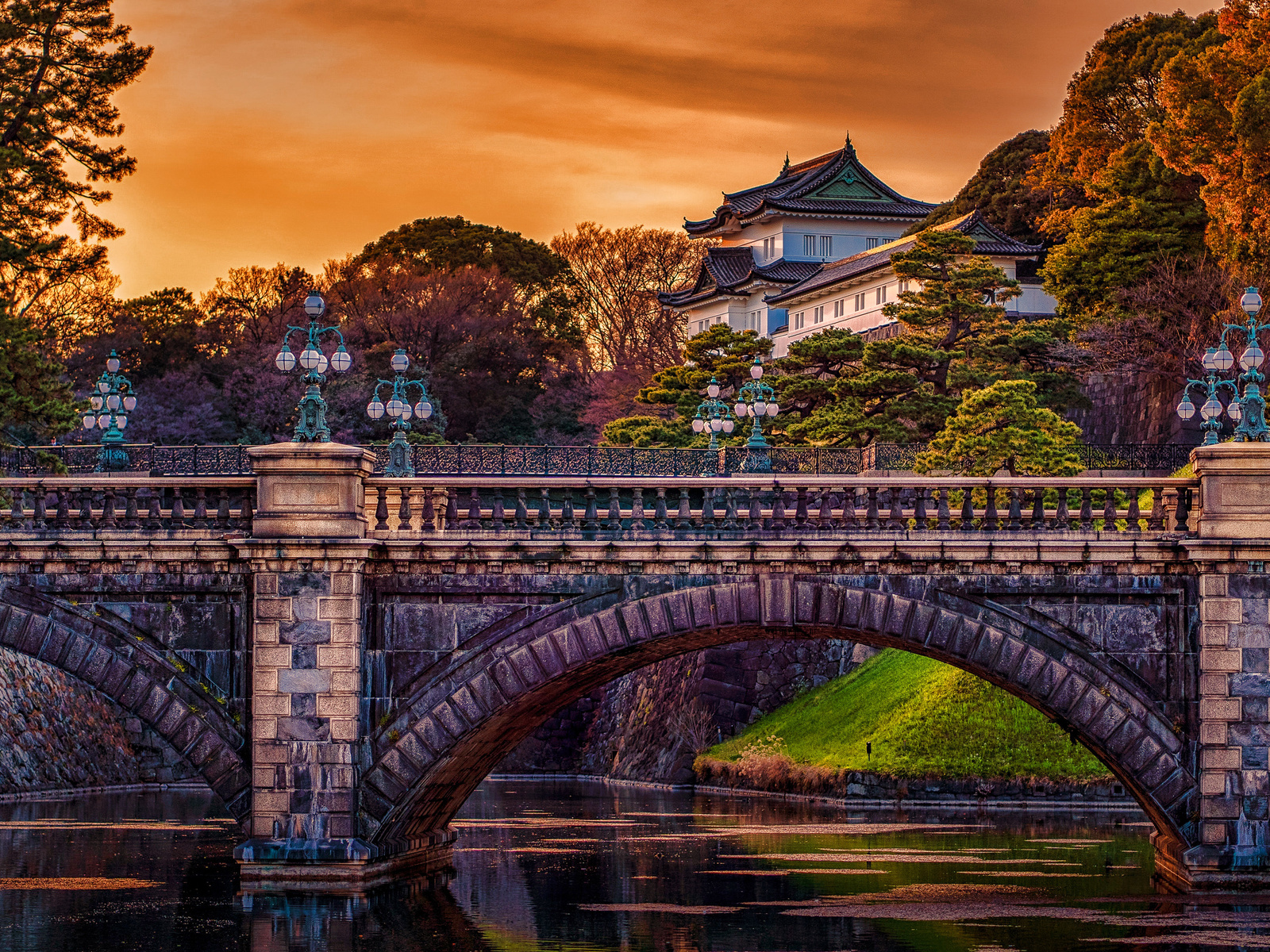 edo castle, 4k, tokyo imperial palace, autumn, japanese palaces, beautiful nature, tokyo, japan, asia