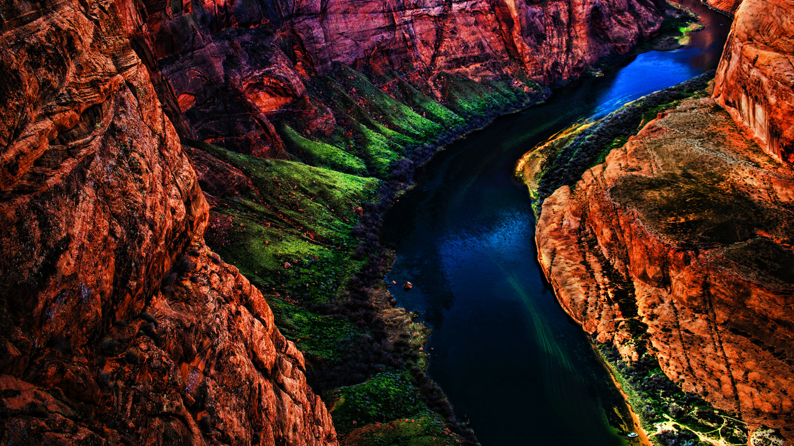 grand canyon, national park, beautiful nature, river, hdr, american landmarks, colorado, green slopes