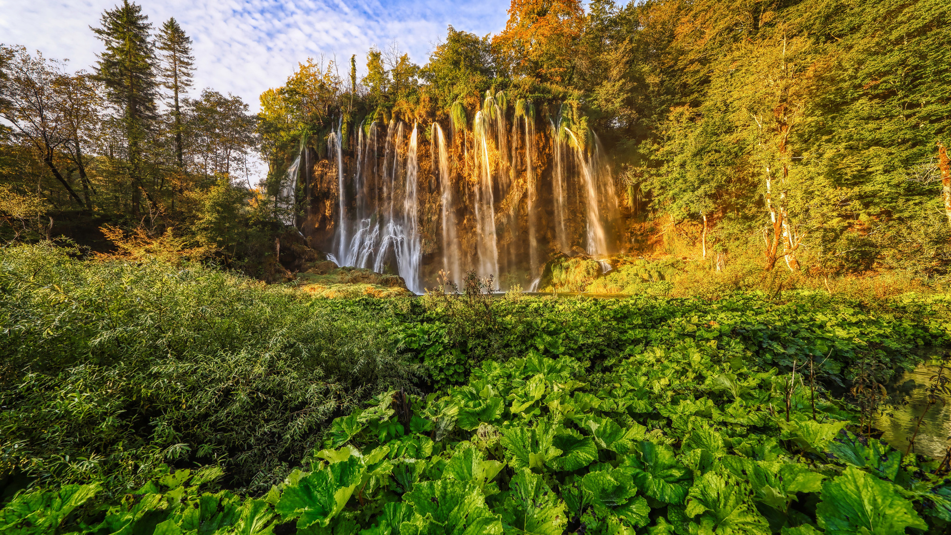 waterfall, evening, sunset, autumn, beautiful waterfall, plitvice lakes national park, croatia