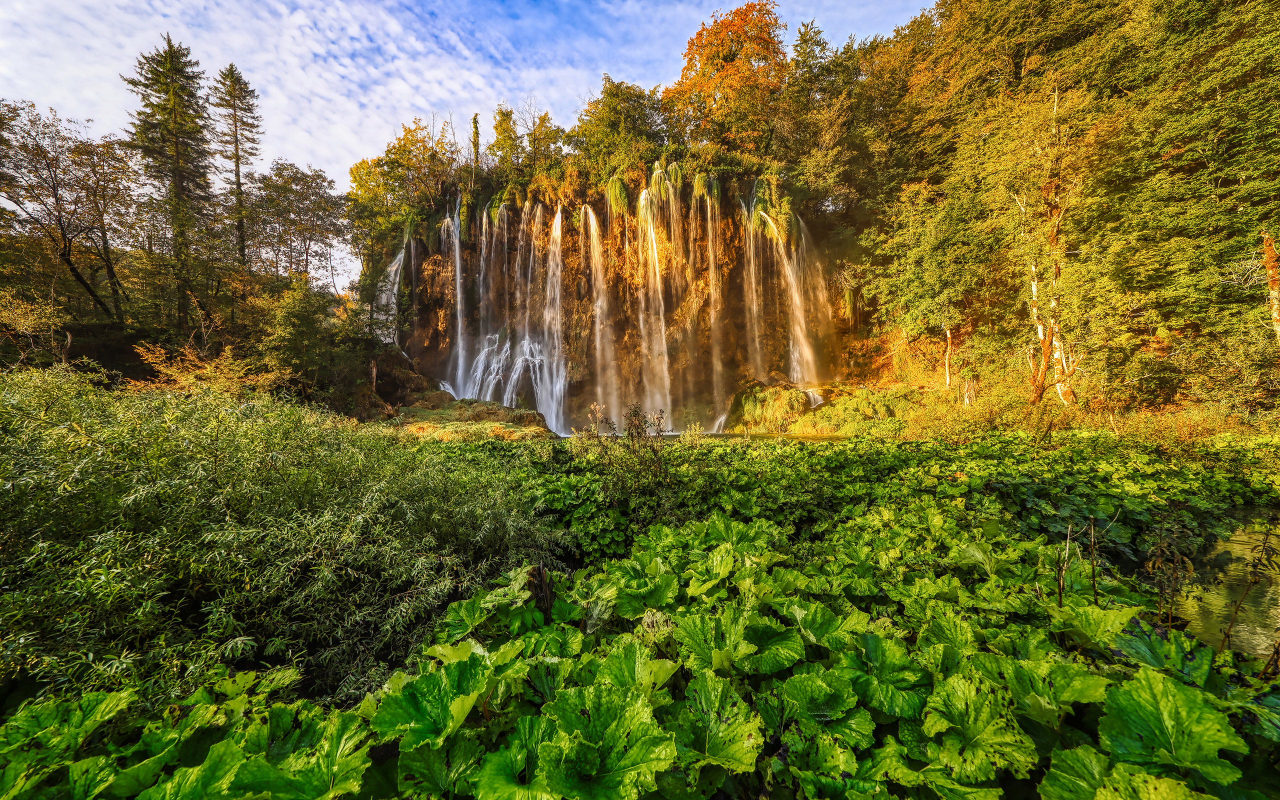 waterfall, evening, sunset, autumn, beautiful waterfall, plitvice lakes national park, croatia