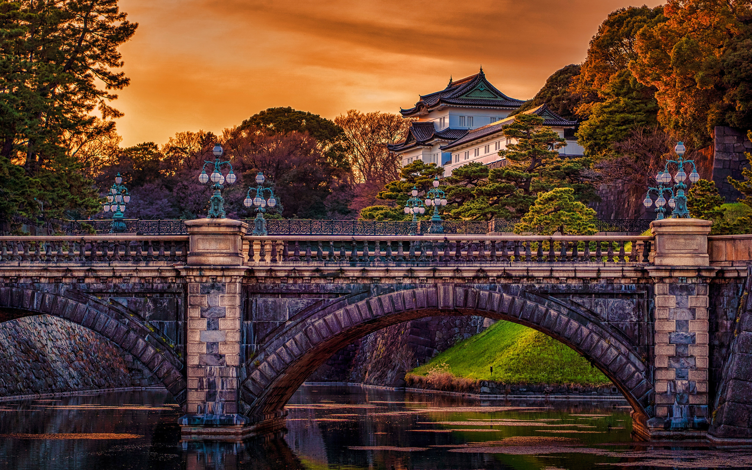 edo castle, 4k, tokyo imperial palace, autumn, japanese palaces, beautiful nature, tokyo, japan, asia