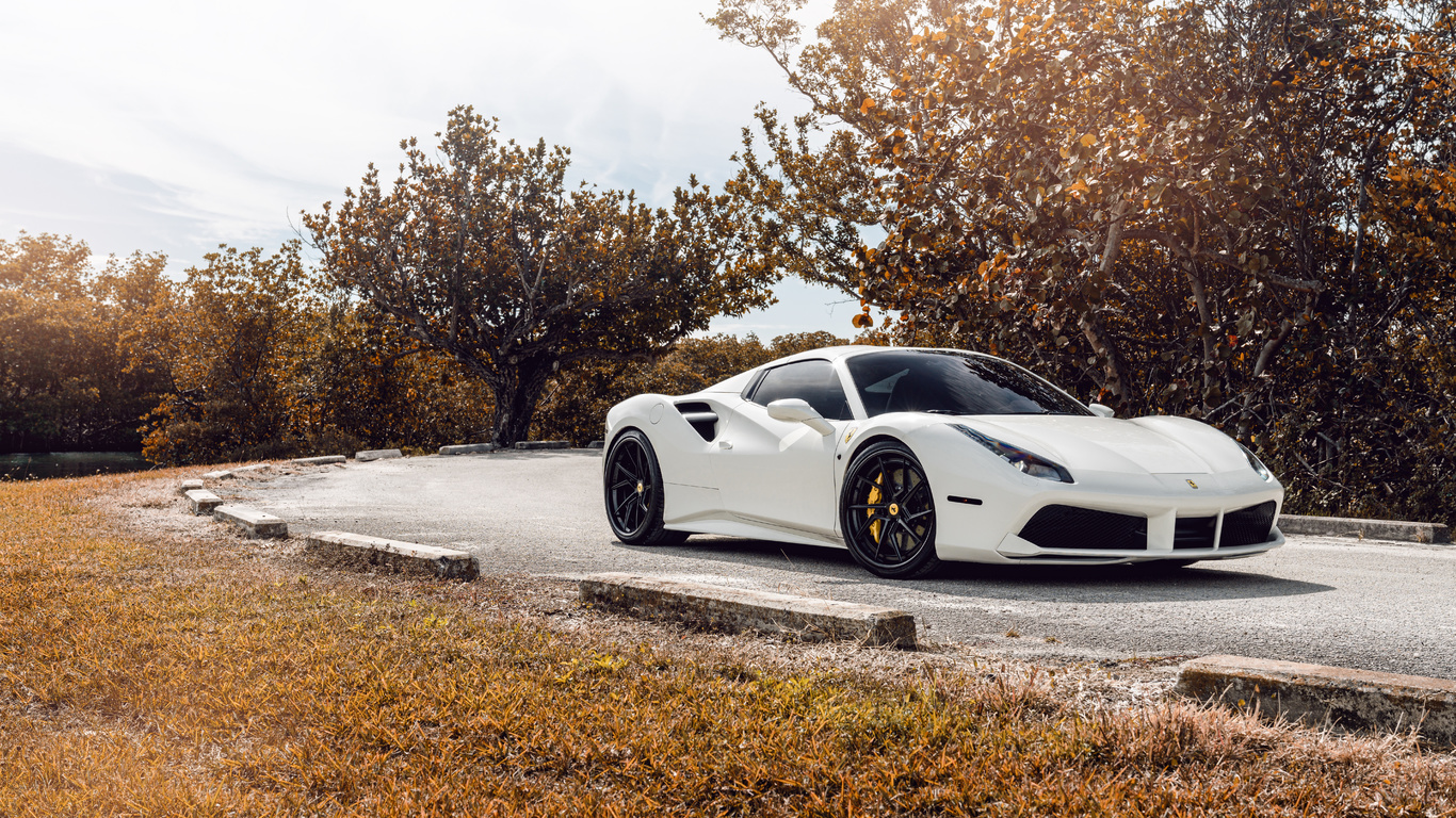 white, ferrari, 488