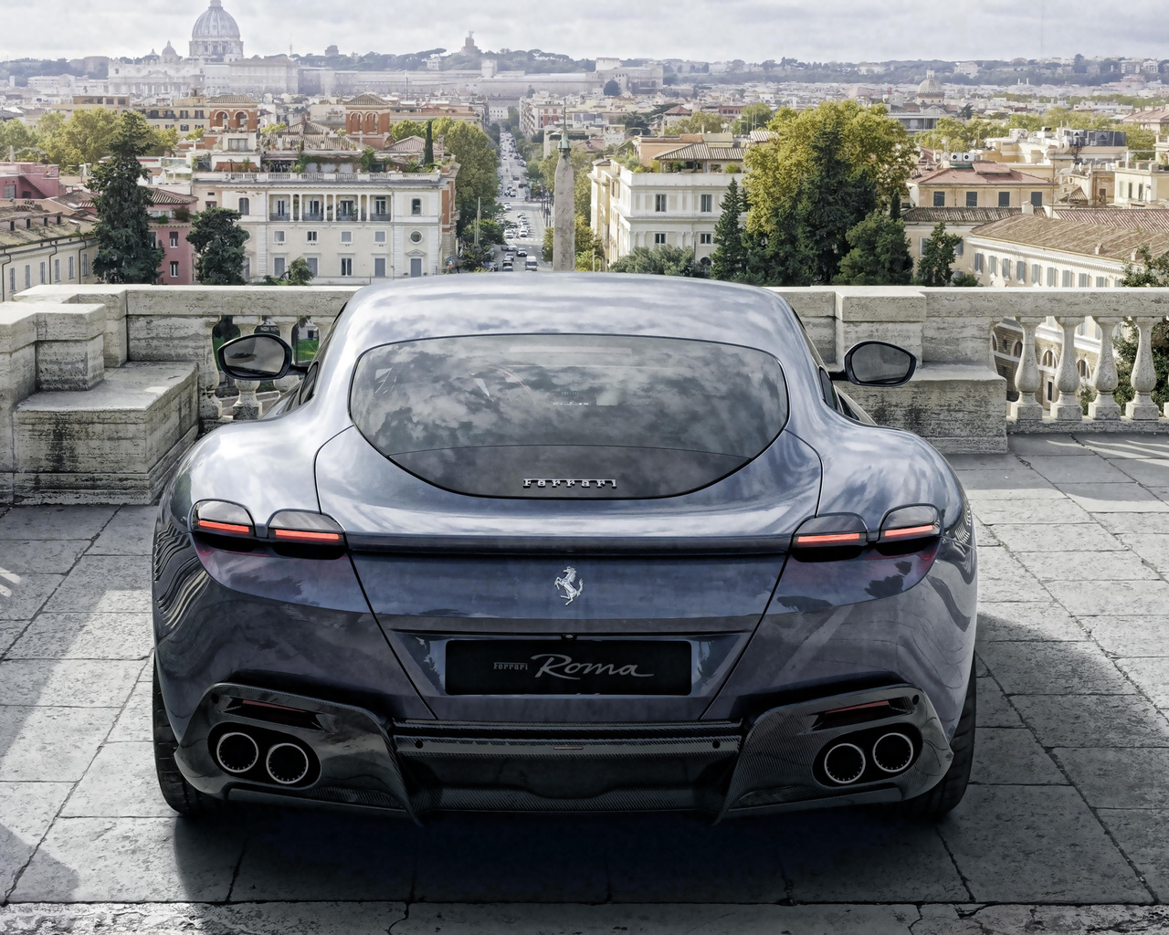 ferrari roma, rear view, exterior, new supercar, new gray roma, italian sports cars, ferrari,  