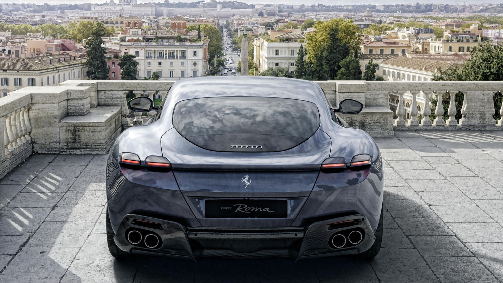 ferrari roma, rear view, exterior, new supercar, new gray roma, italian sports cars, ferrari,  