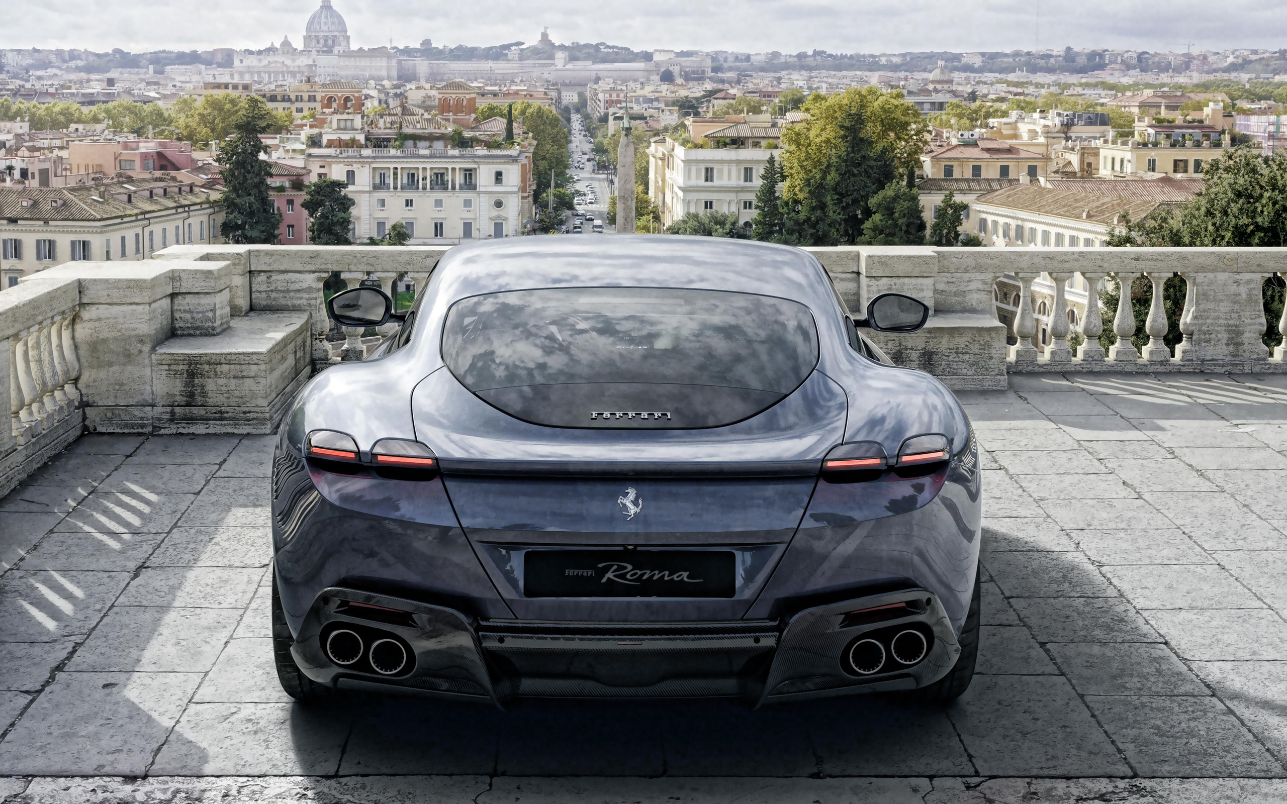 ferrari roma, rear view, exterior, new supercar, new gray roma, italian sports cars, ferrari,  