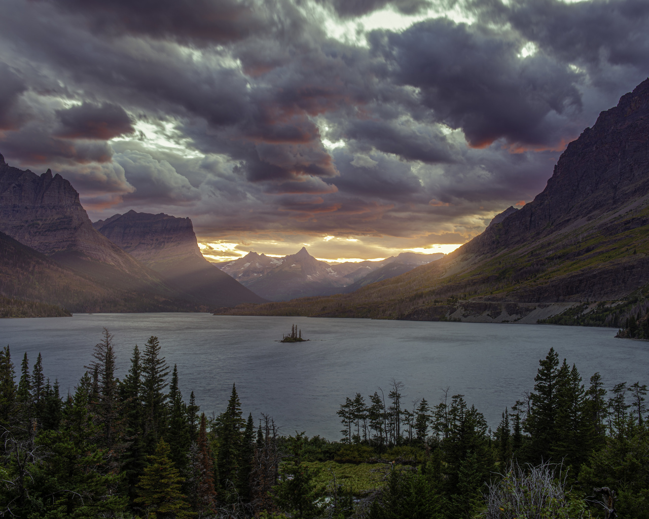 sunset, at st mary, lake, glacier, national park