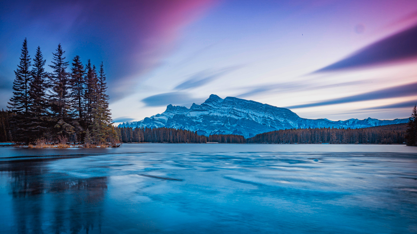 banff, national park, mountain, pink sky, landscape, canada