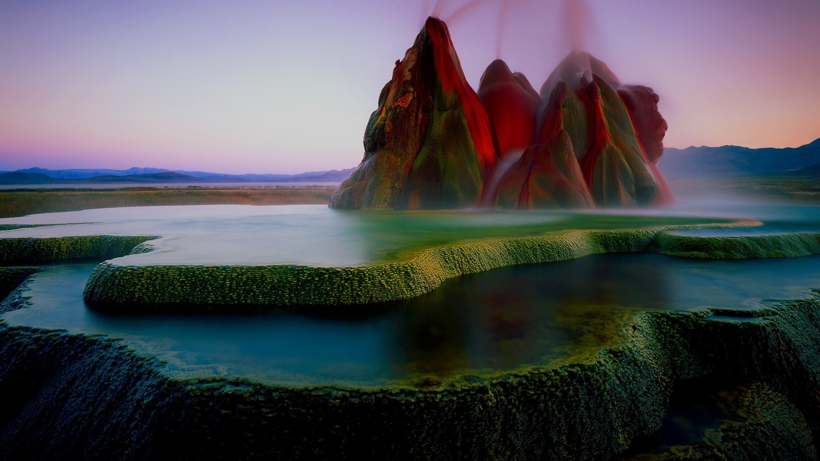 mountains, nature, landscape, sky, water, fly geyser, nevada, usa