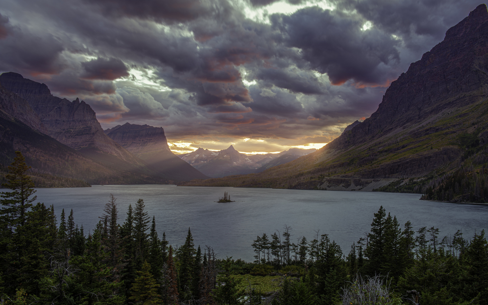 sunset, at st mary, lake, glacier, national park