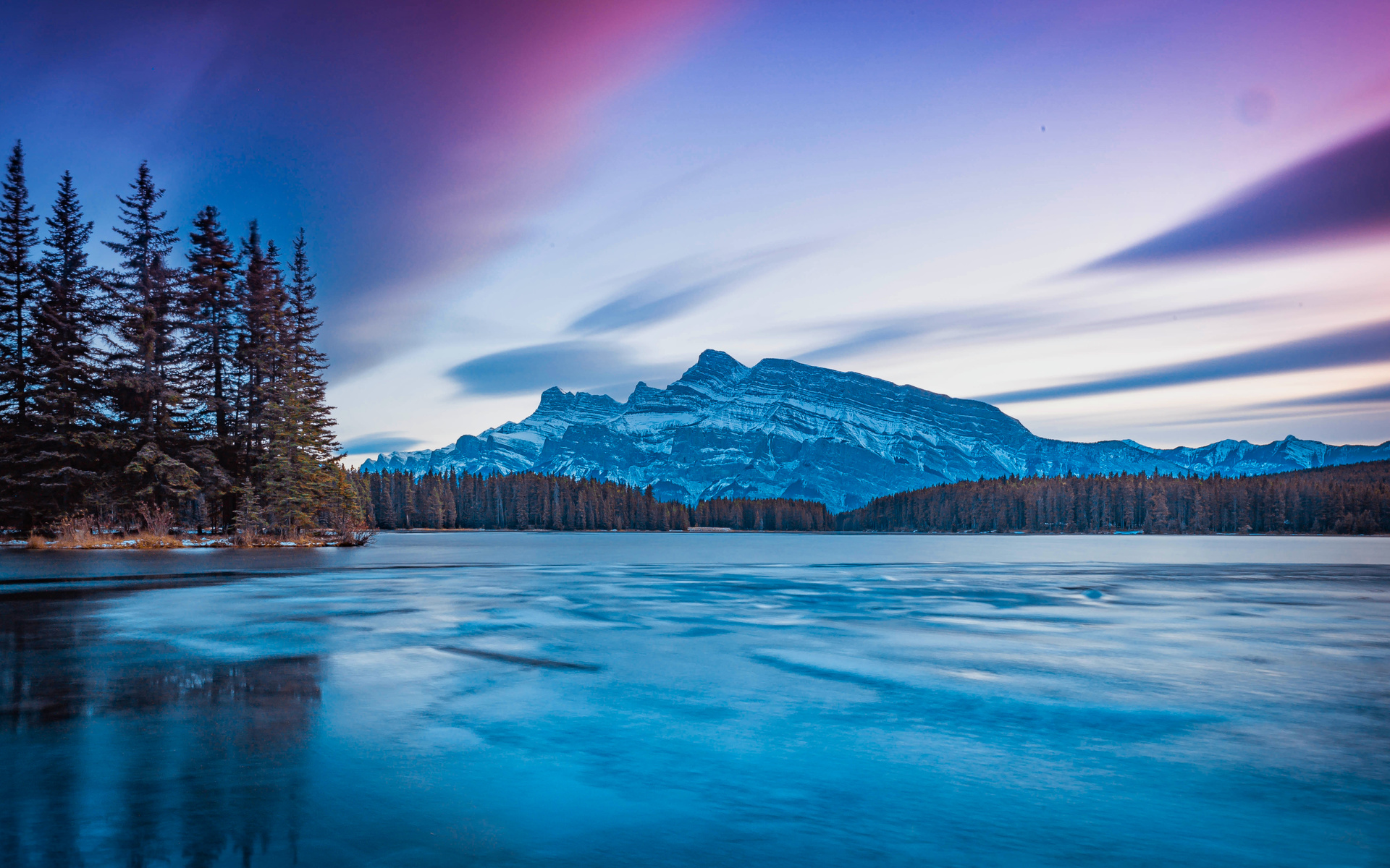 banff, national park, mountain, pink sky, landscape, canada