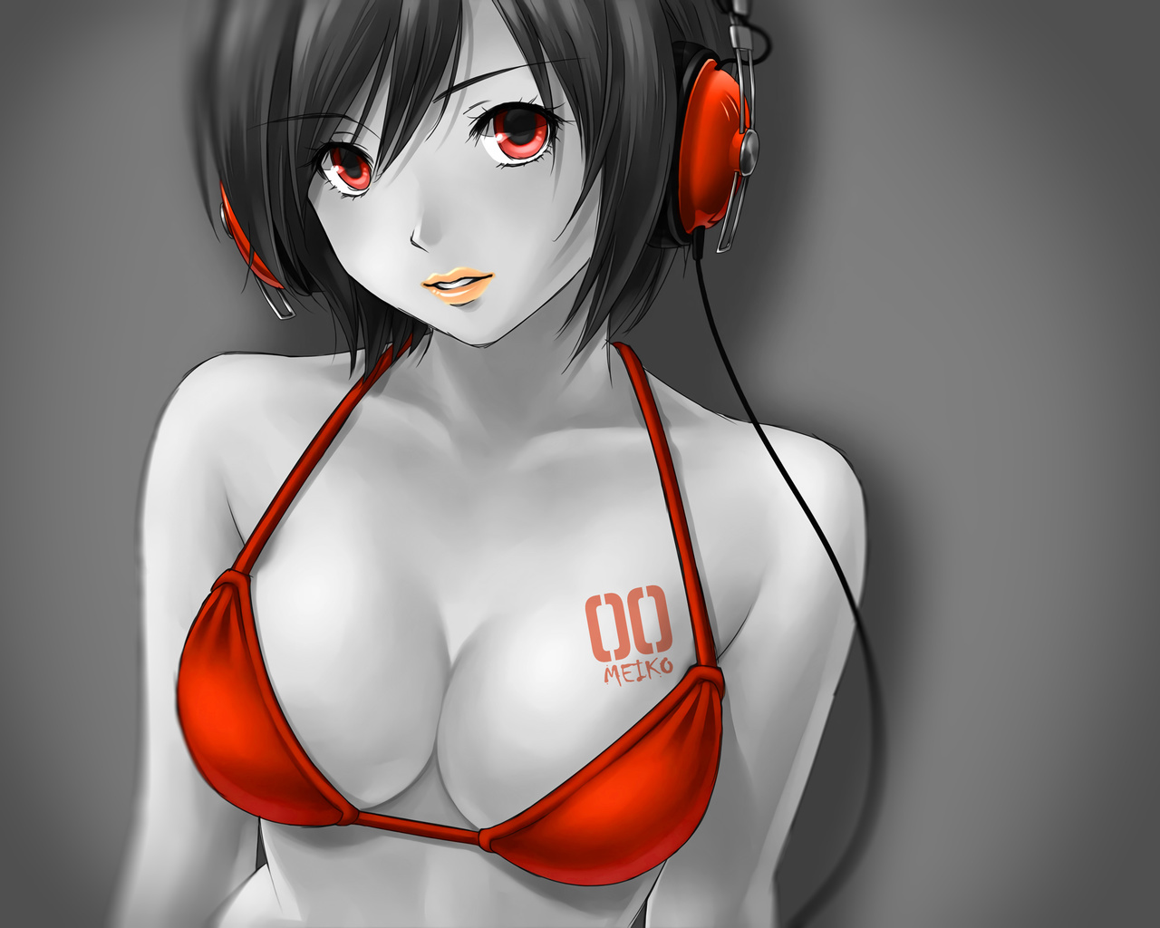 meiko, vocaloid, anime, girl, headphones, red