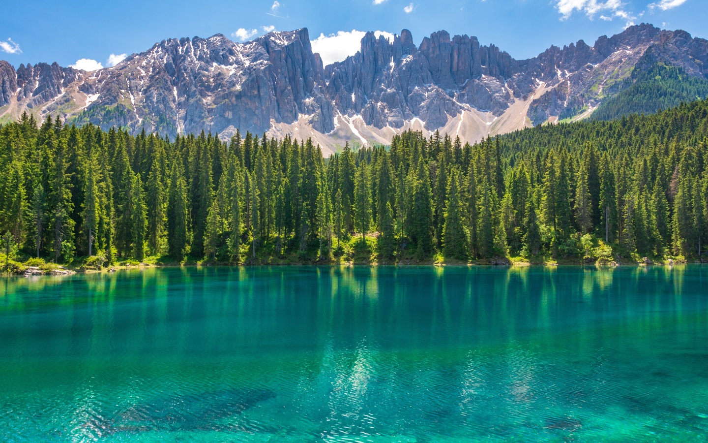 karersee lake, landscape, mountains, dolomites, italy