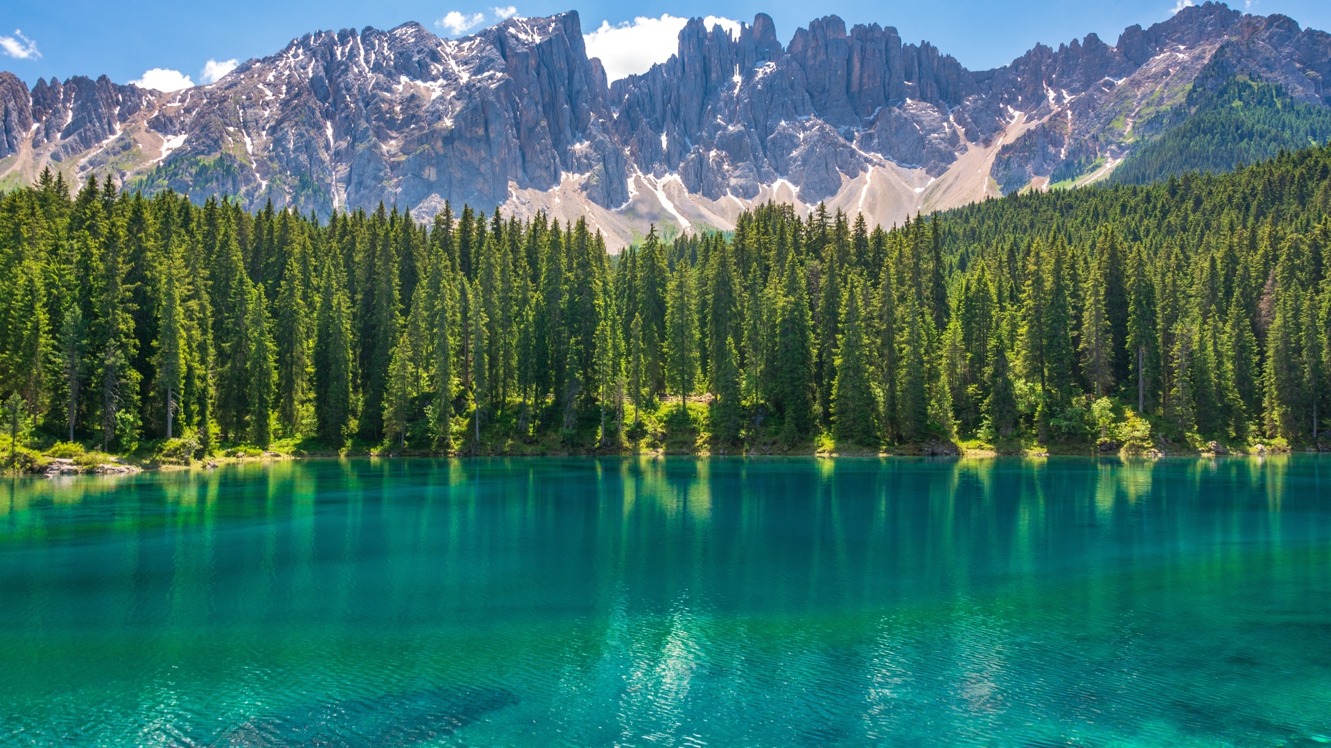 karersee lake, landscape, mountains, dolomites, italy