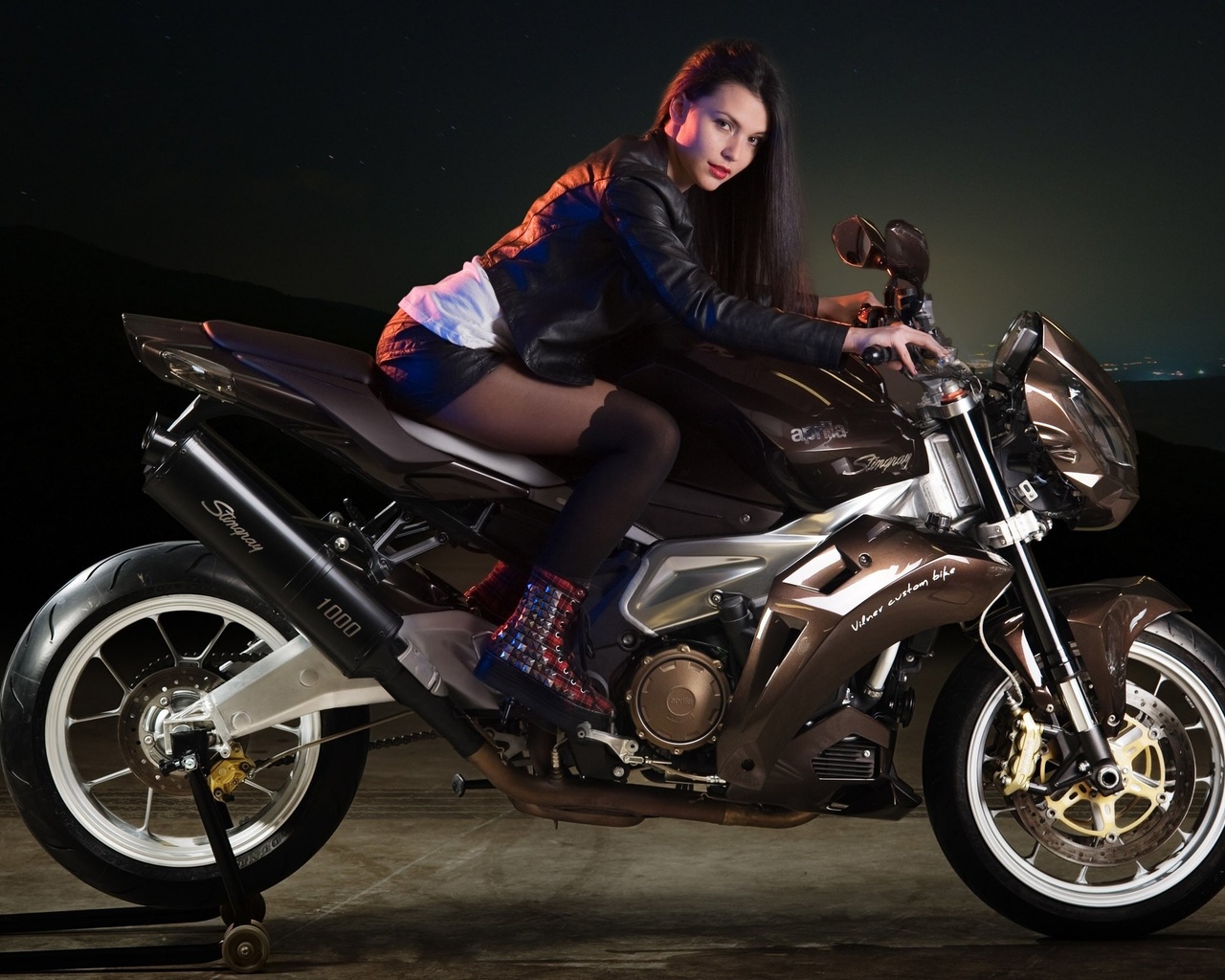 , , ,   , , , , women, pose, brunette, looking at viewer, motorcycle, bike, moto