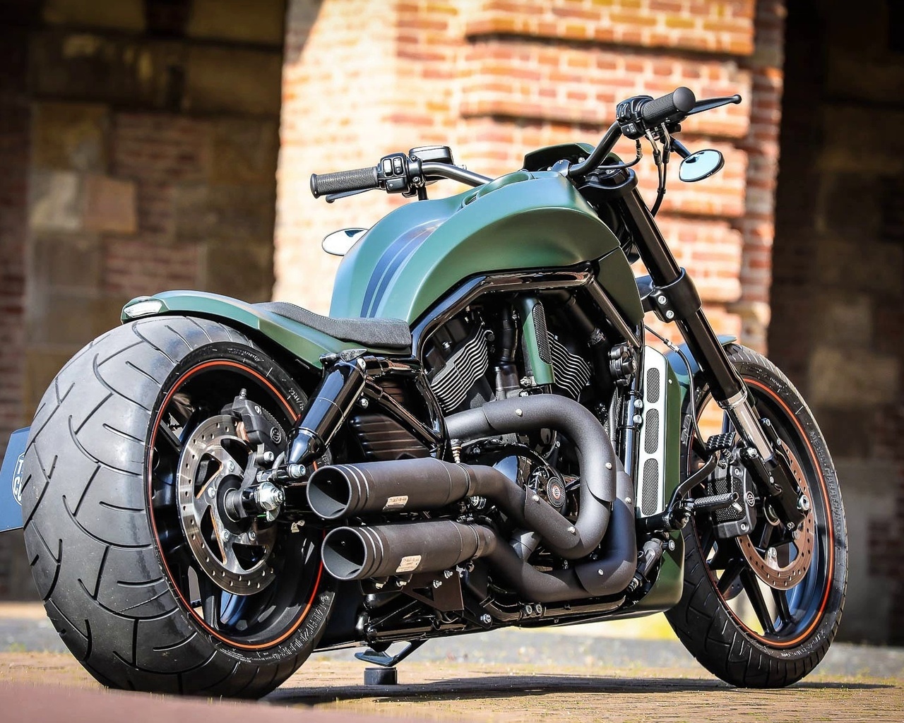 harley davidson, custom, thunderbike, green poison