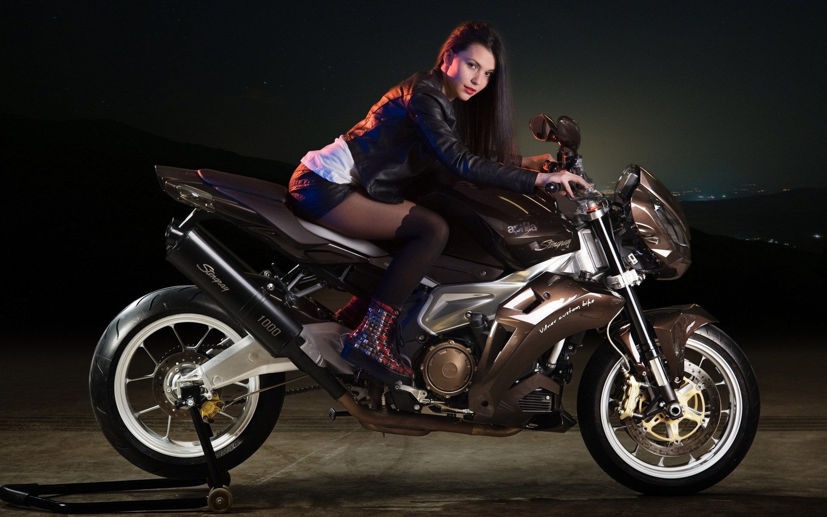 , , ,   , , , , women, pose, brunette, looking at viewer, motorcycle, bike, moto